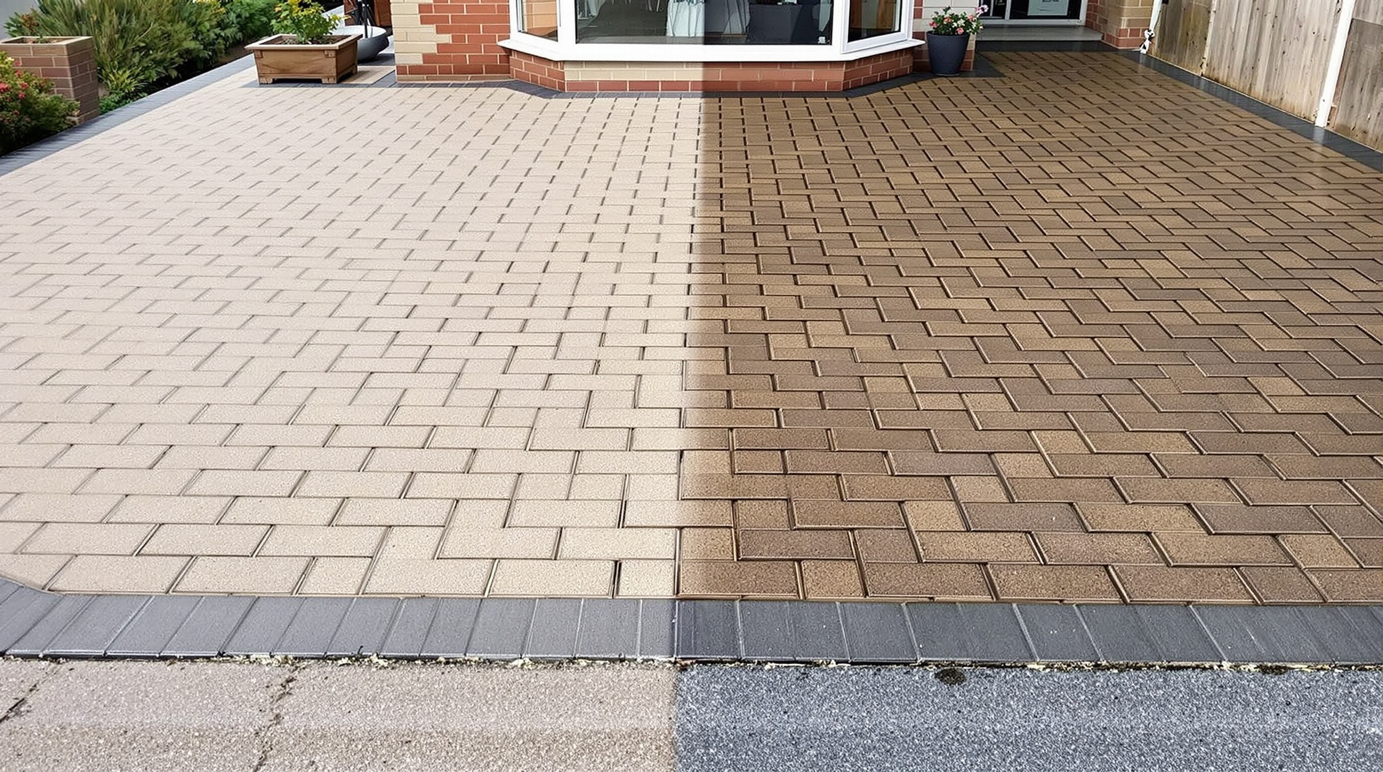 Professionally cleaned block paving driveway in Yorkshire