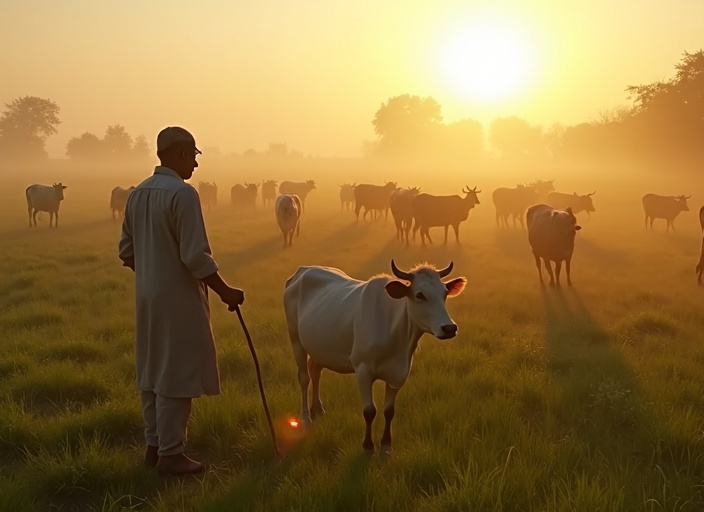 Farmer with healthy livestock