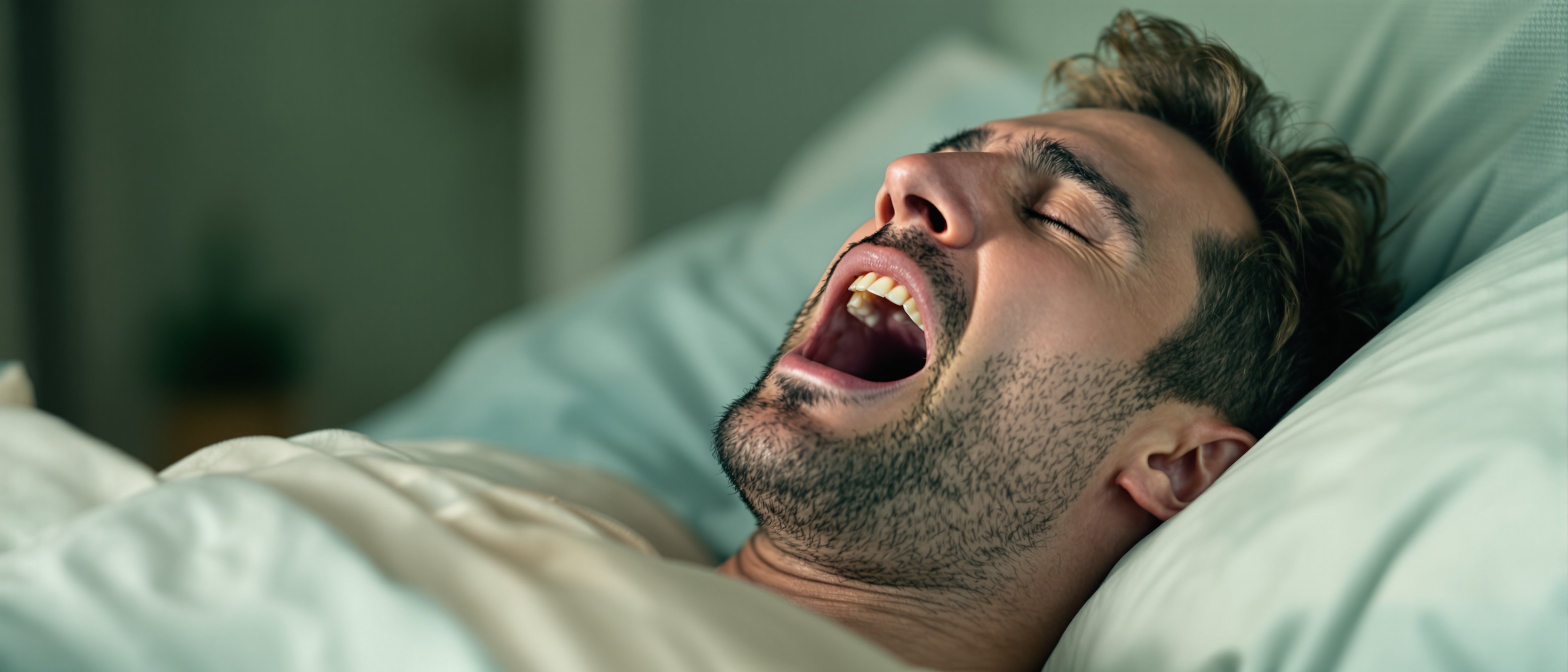 Person snoring loudly during sleep