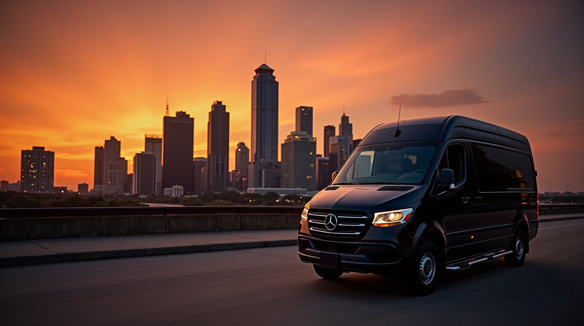 Houston Skyline with Luxury Sprinter