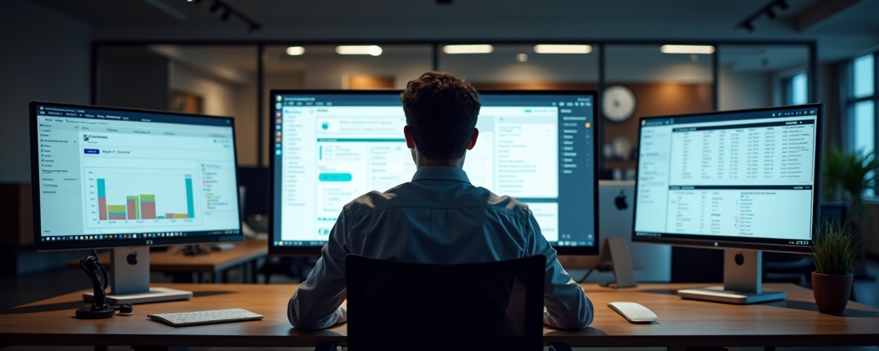 Consultant managing three disconnected software platforms simultaneously