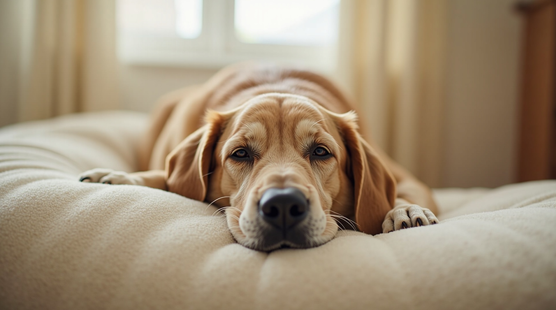 Seniorhund in gemütlichem Zuhause