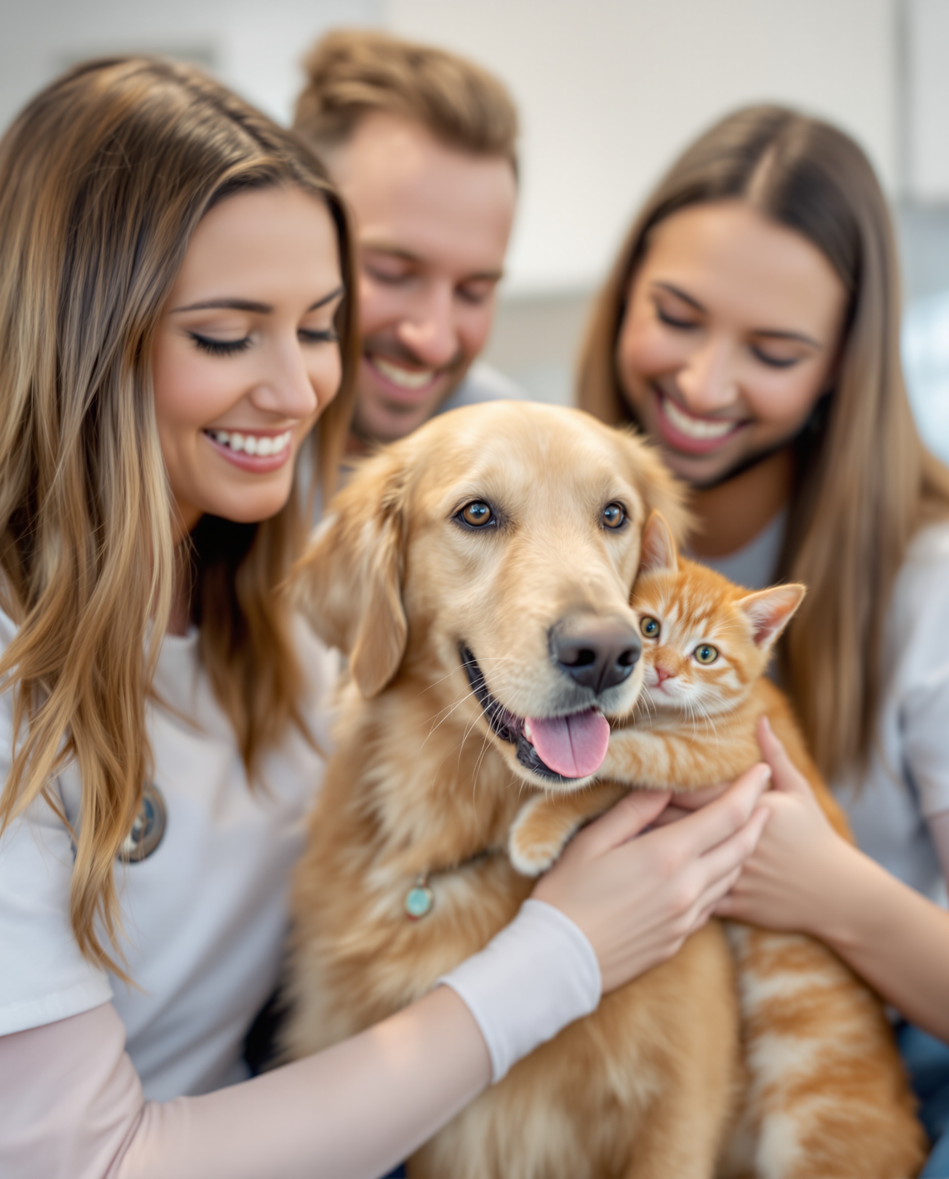 Happy pet owners with their pets