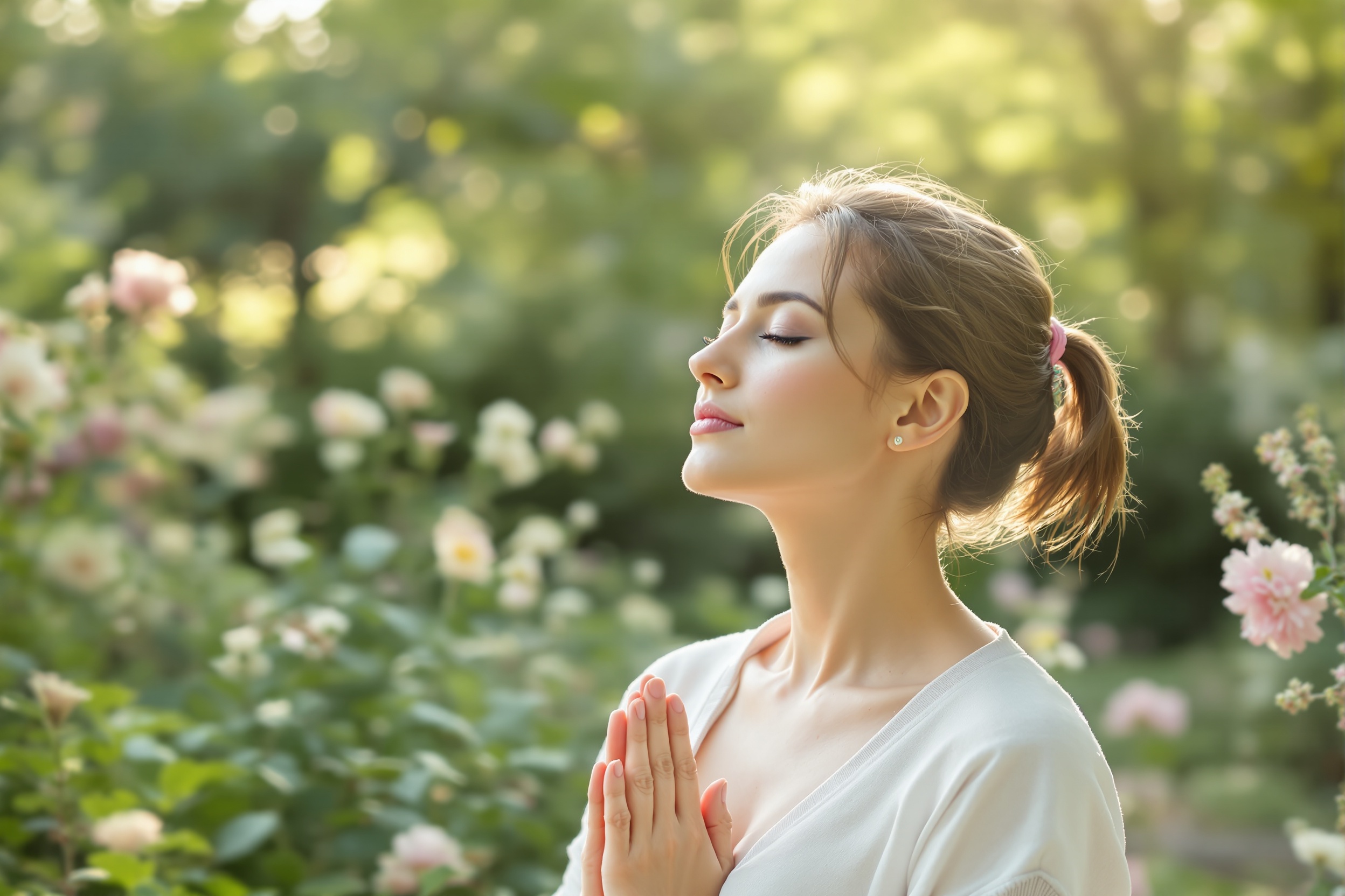 Respiración profunda en jardín tranquilo Respiración profunda en jardín tranquilo