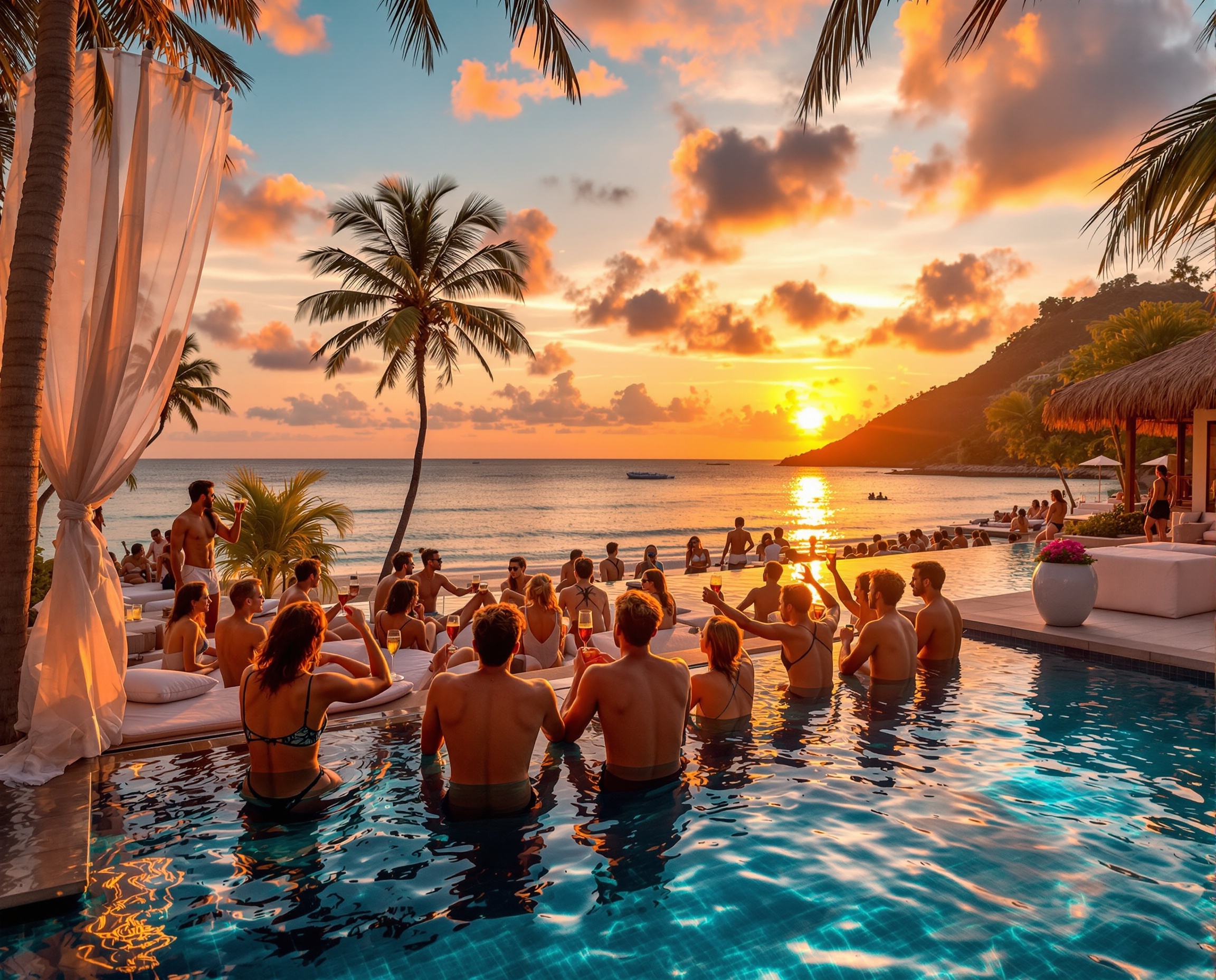 Group booking at Yona Beach Club private cabana