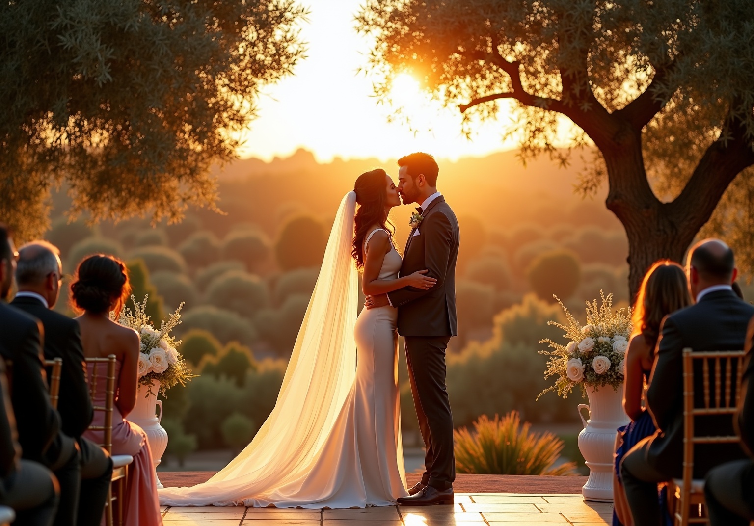 Destination wedding photographer in Spain — Ceremony at Andalusian villa with golden hour light and Mediterranean views