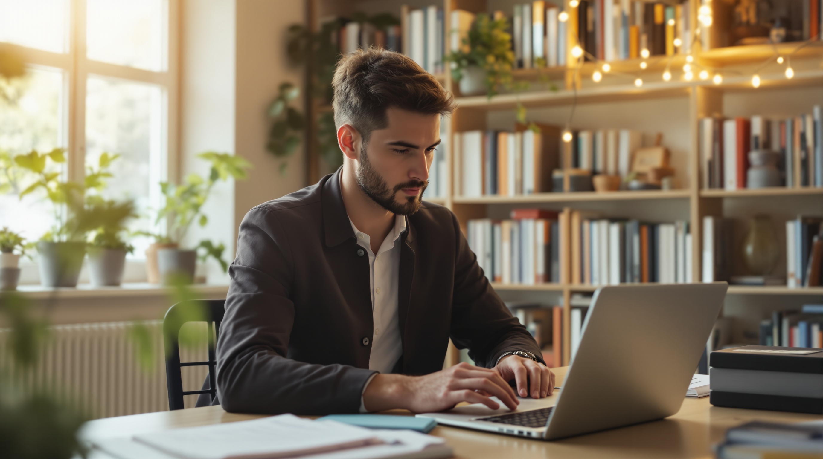 Consultor acadêmico trabalhando em home office
