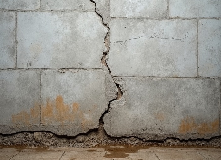 Foundation crack warning signs — New World Waterproofing Foundation wall cracks requiring repair in BC home