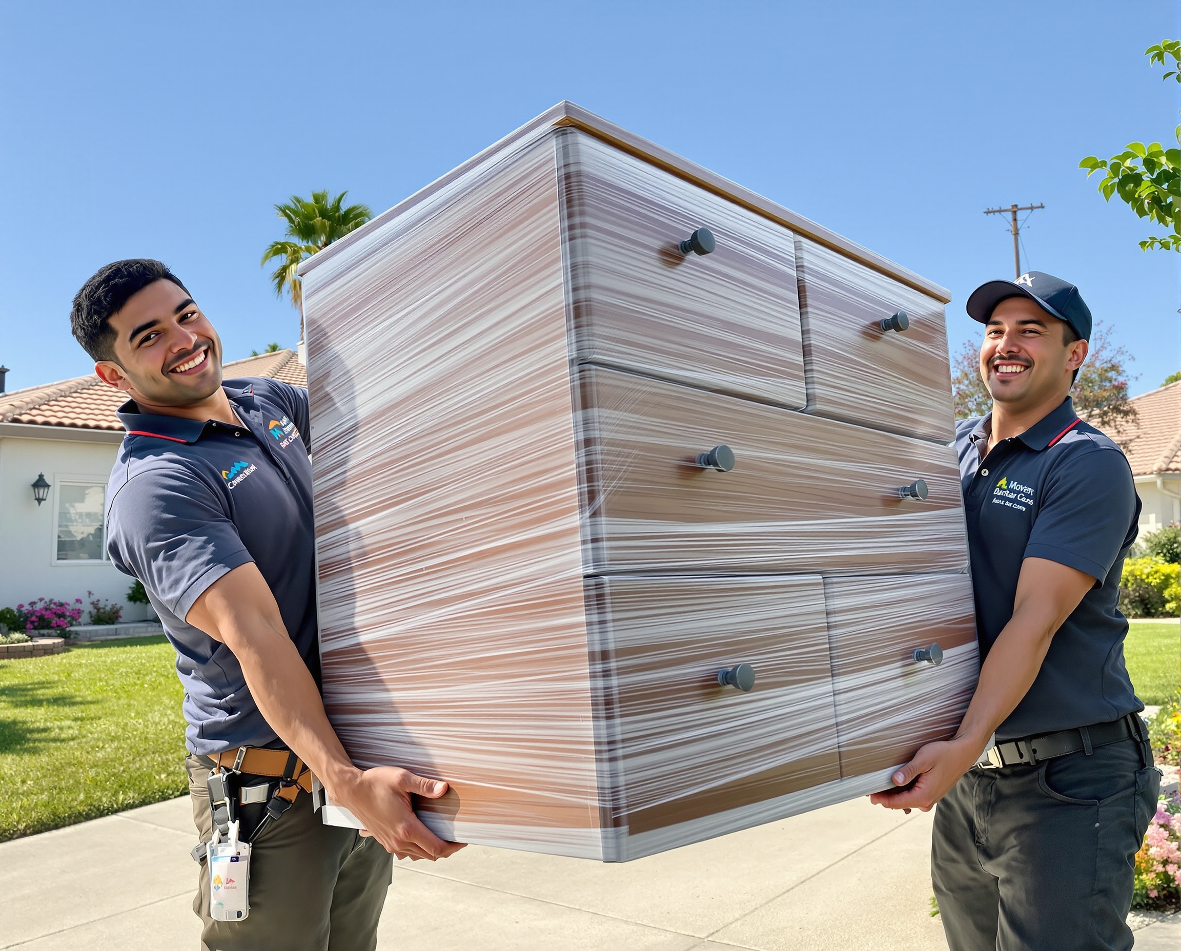 City to City Moving Company crew carrying furniture at a Southern California home