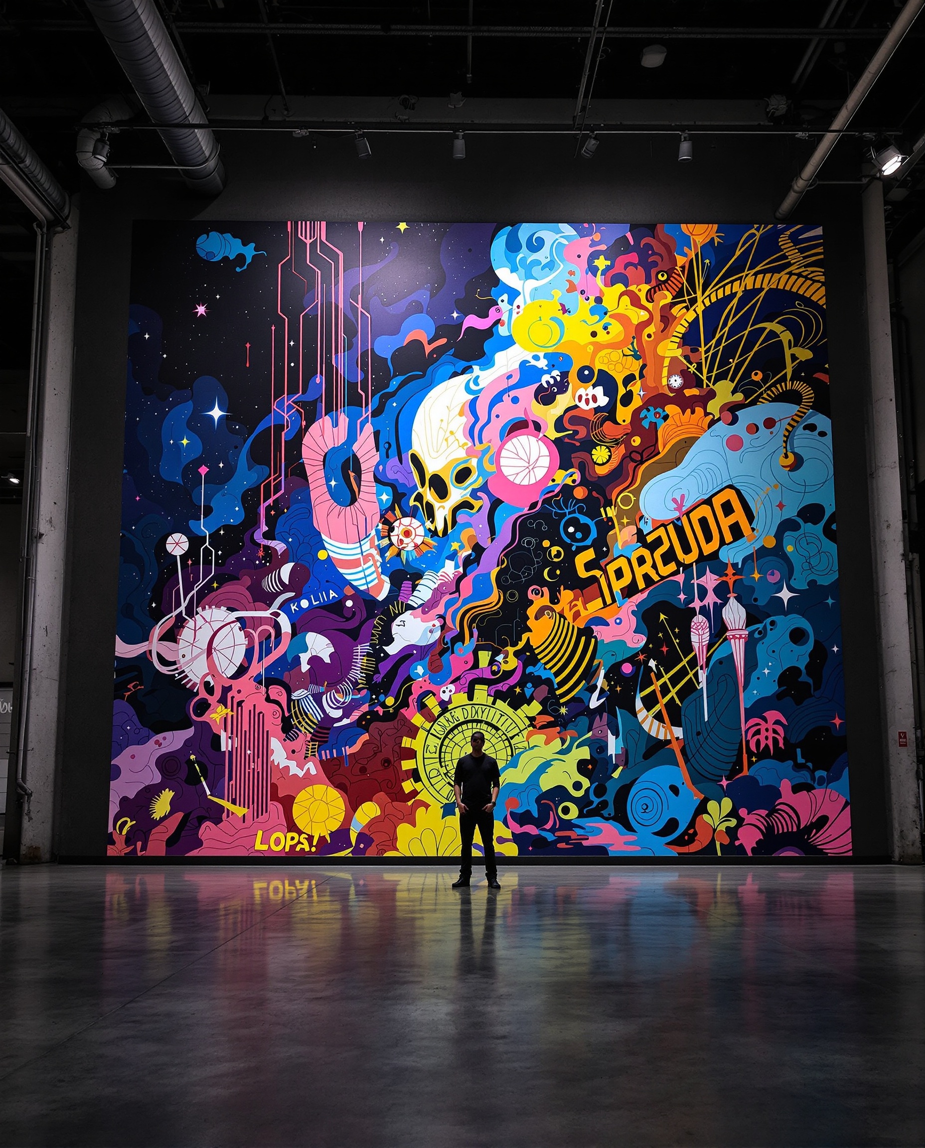 Artist with mural