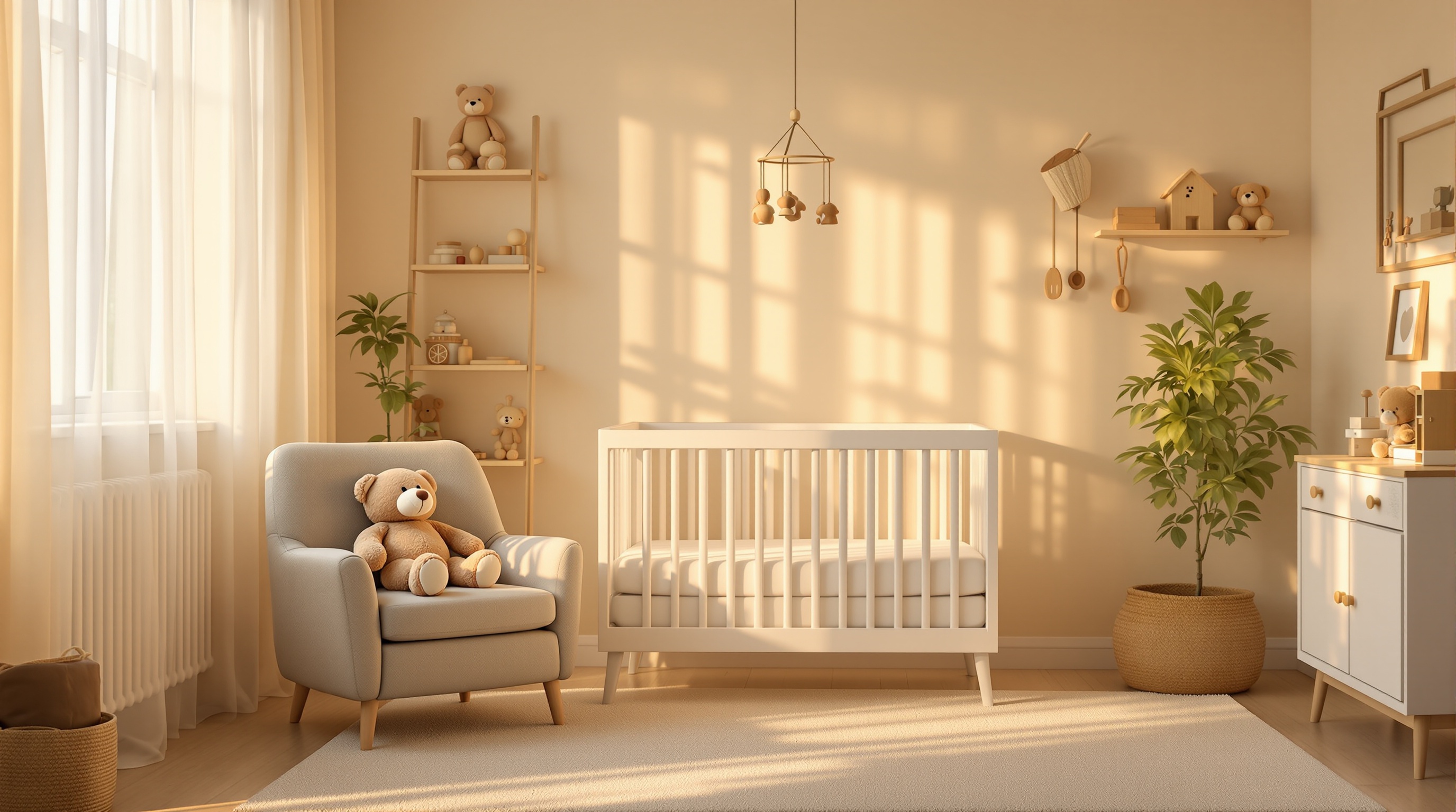 Sunlit nursery waiting for a child