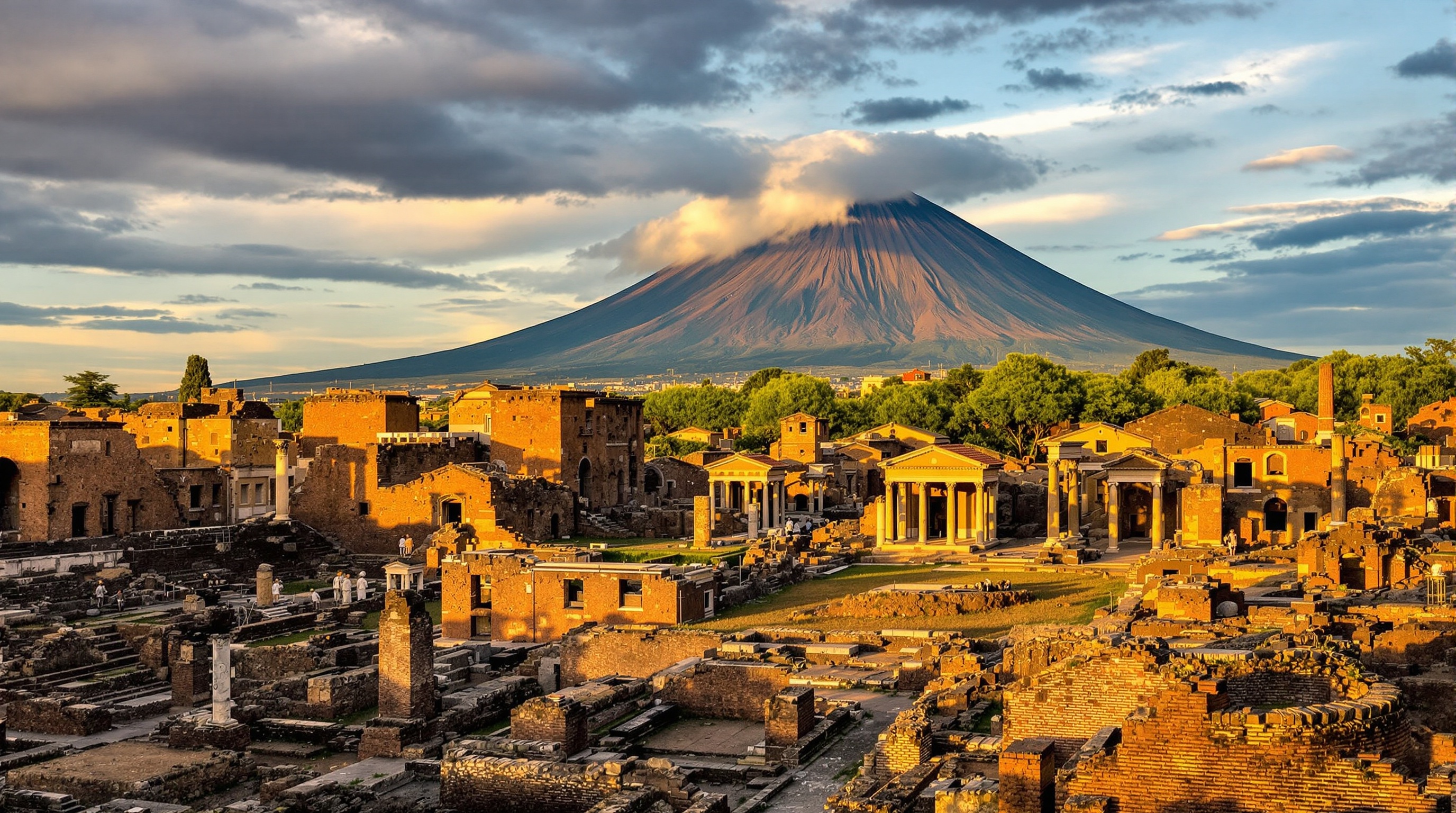 Antiche Rovine di Pompei con il Vesuvio