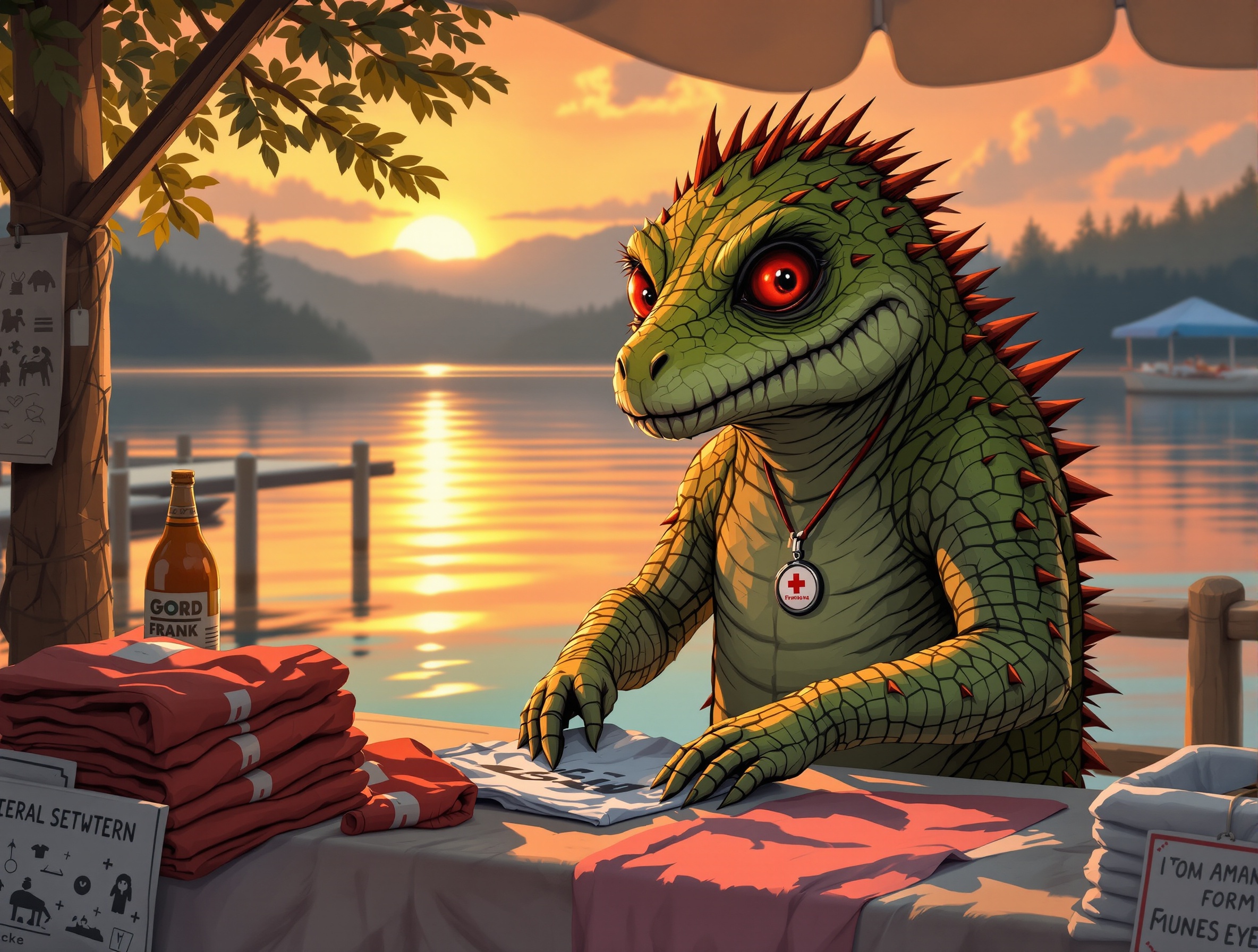 Carlos the chupacabra organizing merchandise on the BSS Kittie dock