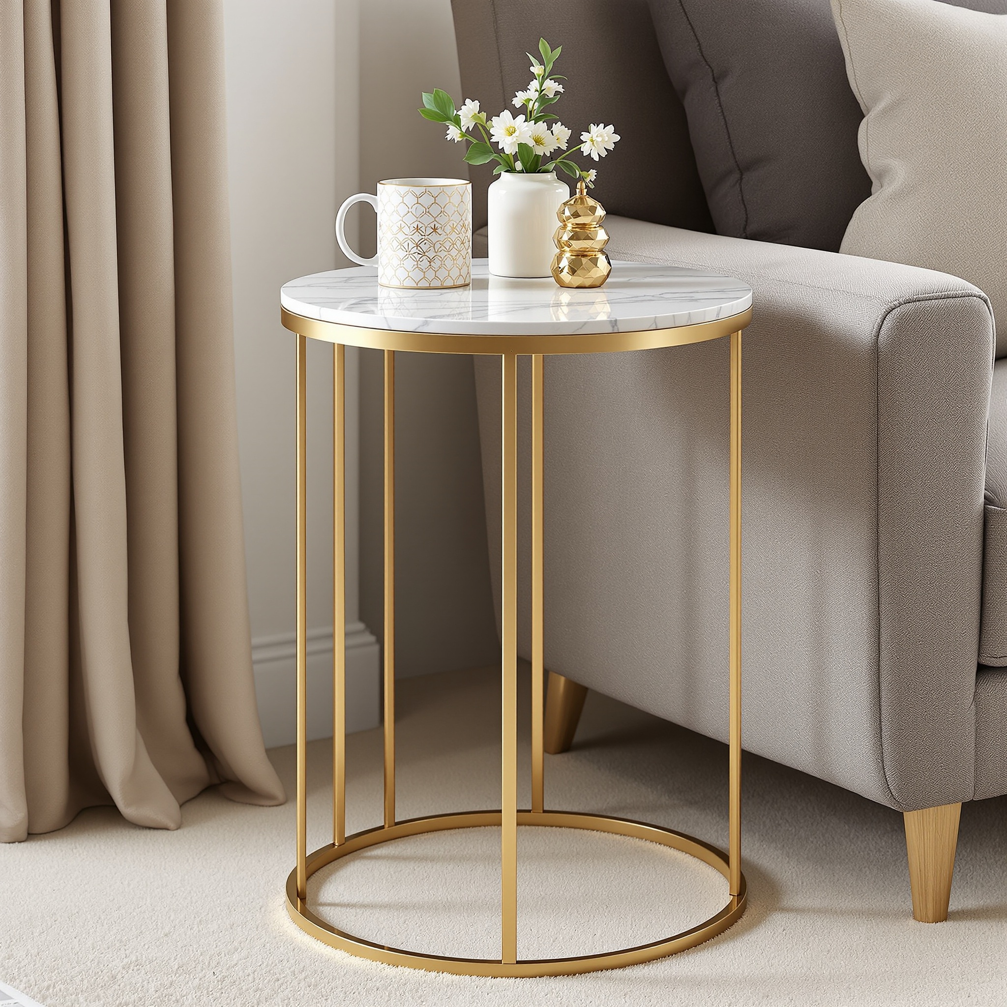 Nathan James Amara Round Side Table – Gold & Marble (18")