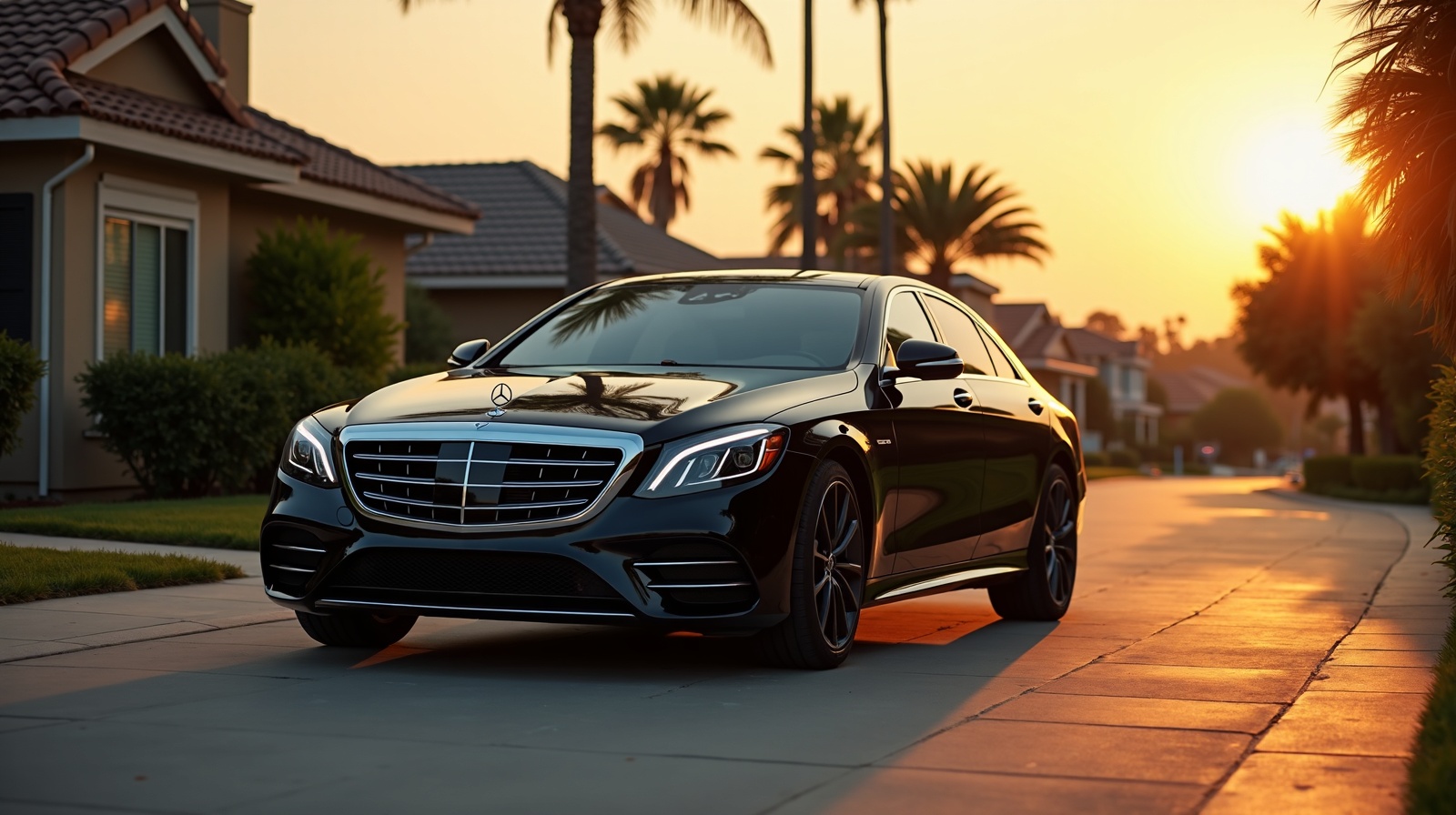 Mobile detailing service on a Mercedes in Los Angeles driveway