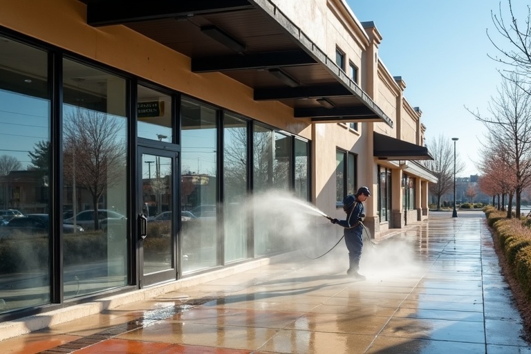 Commercial storefront pressure washing service