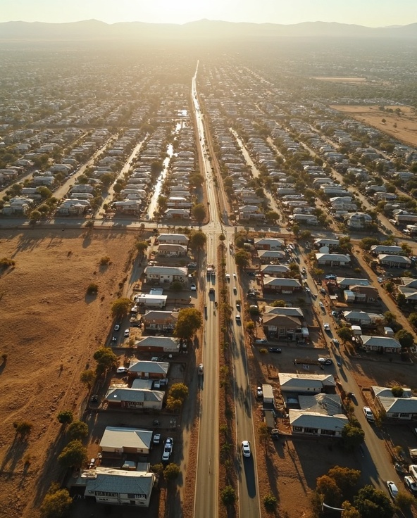 Urban sprawl showing housing pressure and infrastructure strain in growing metro region