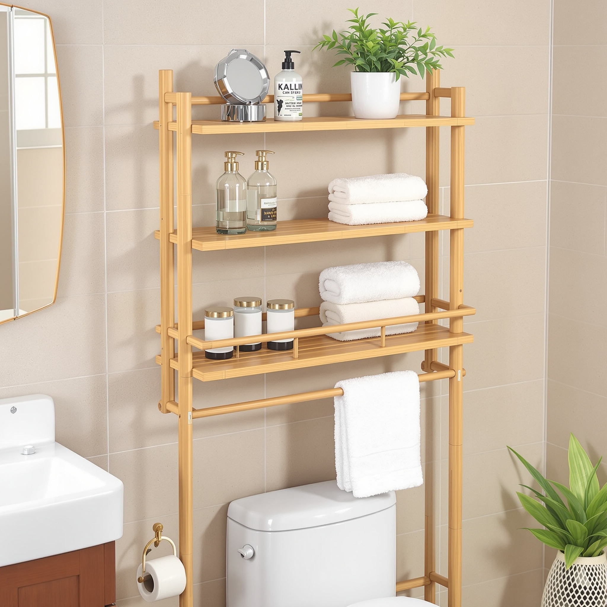 Bamboo Over-Toilet Storage Rack with Shelves