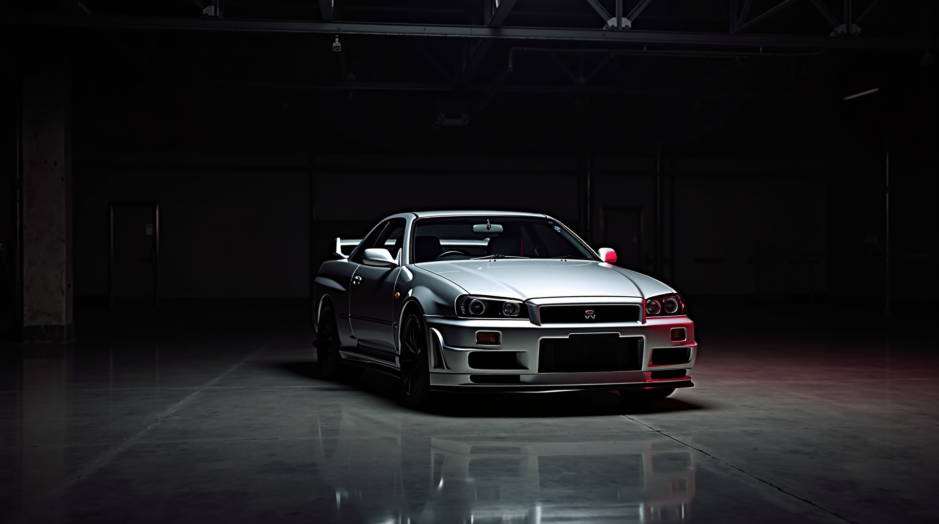 Nissan Skyline R34 GT-R in dramatic lighting