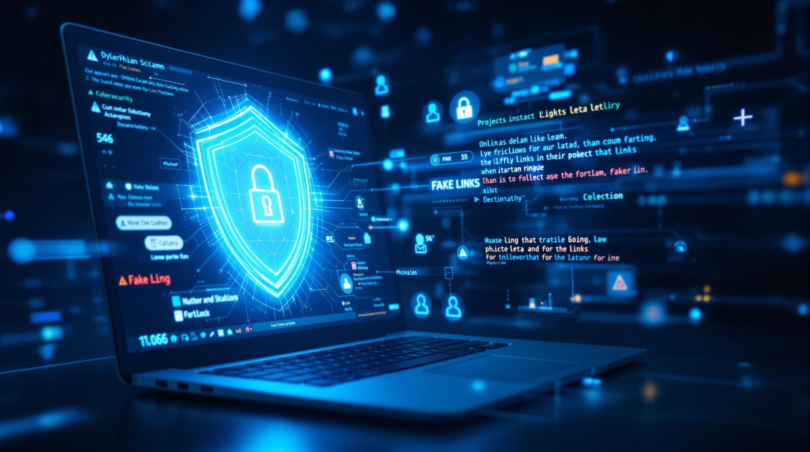 Cybersecurity shield protecting against online scams and fake links