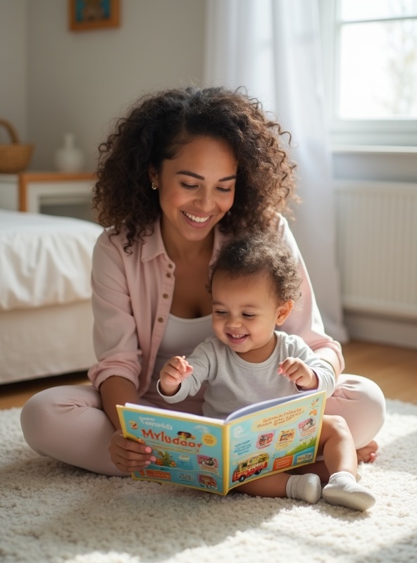 Madre e hijo aprendiendo juntos con el libro