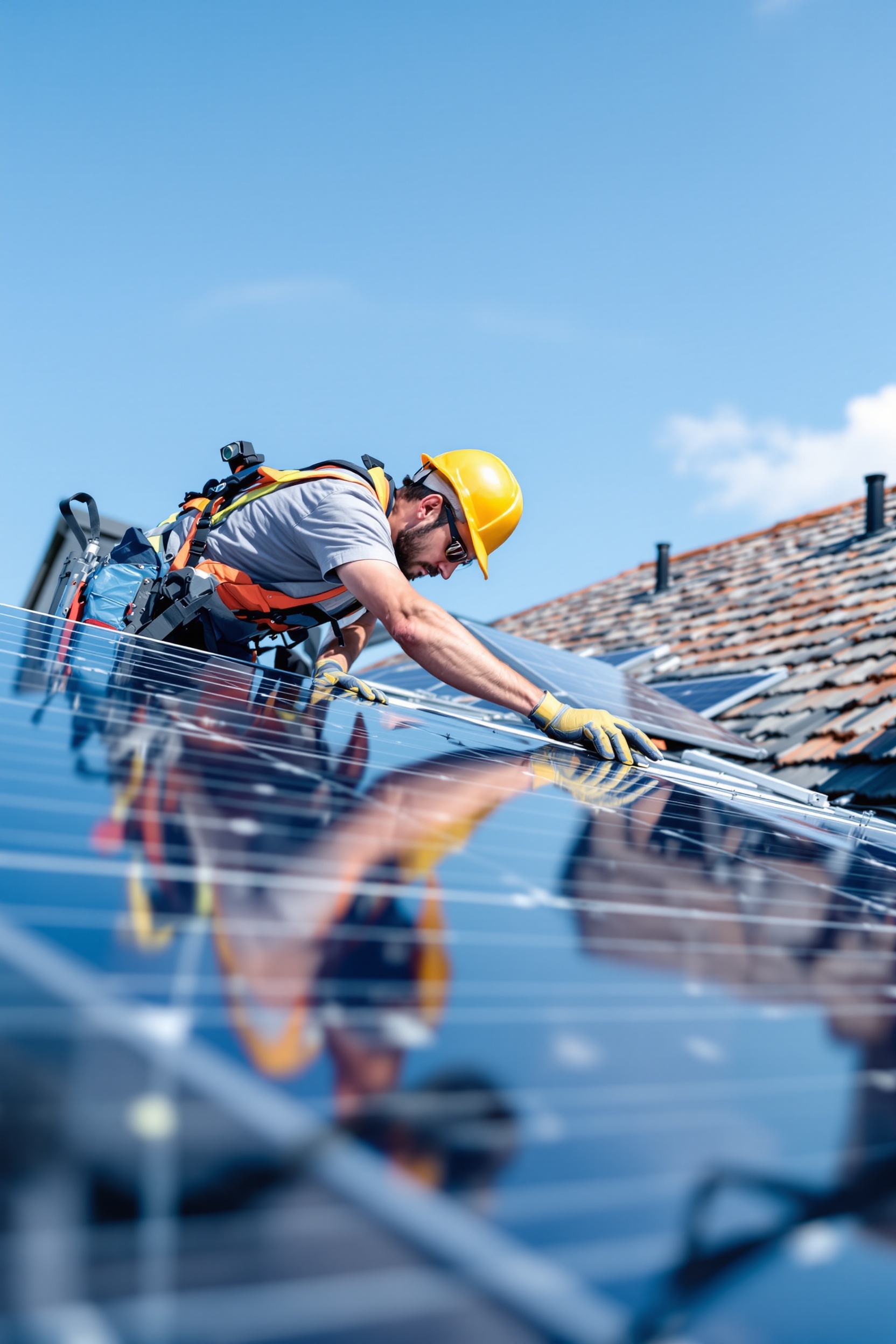 Técnico instalando placas solares