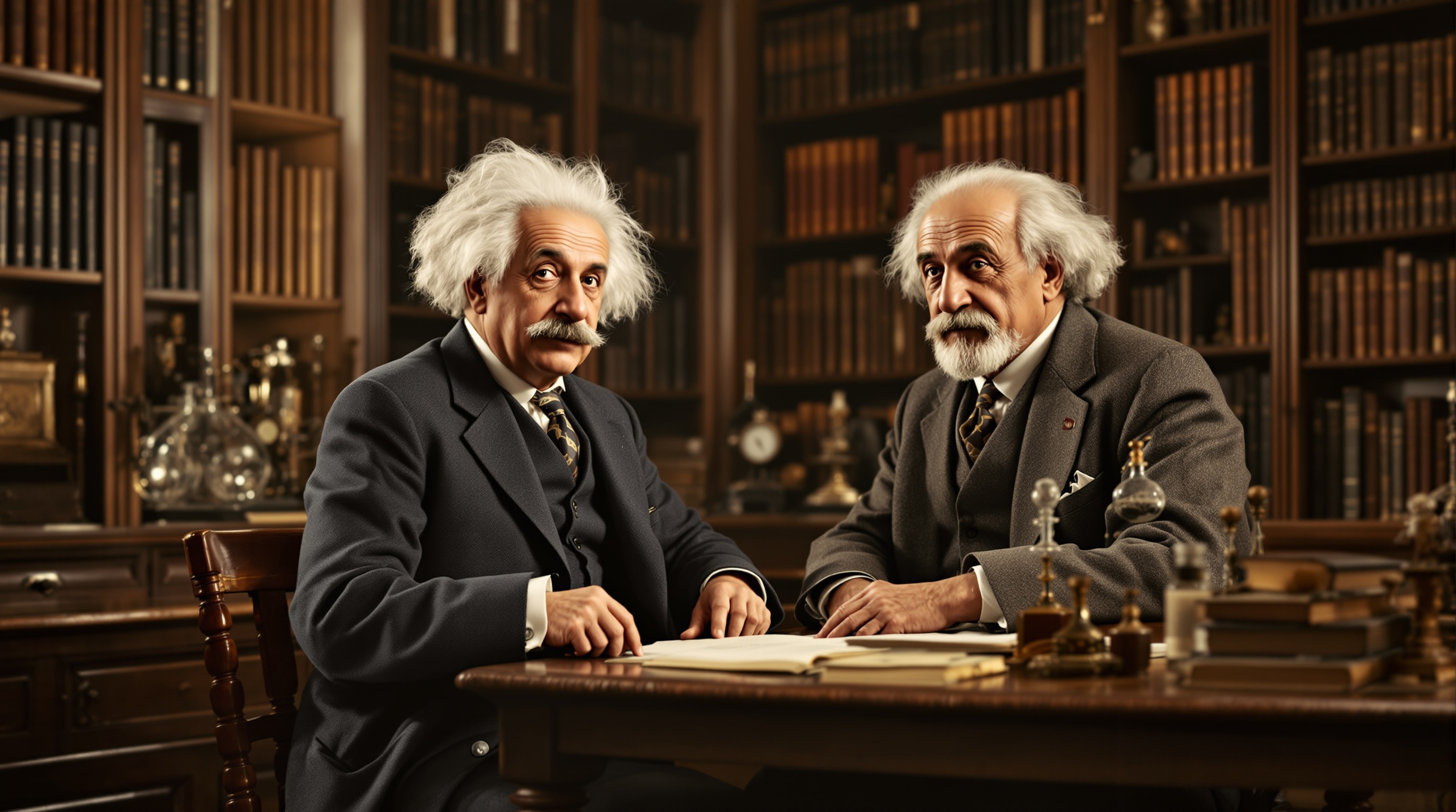 Deutsche Wissenschaftler Einstein und Planck in historischer akademischer Umgebung