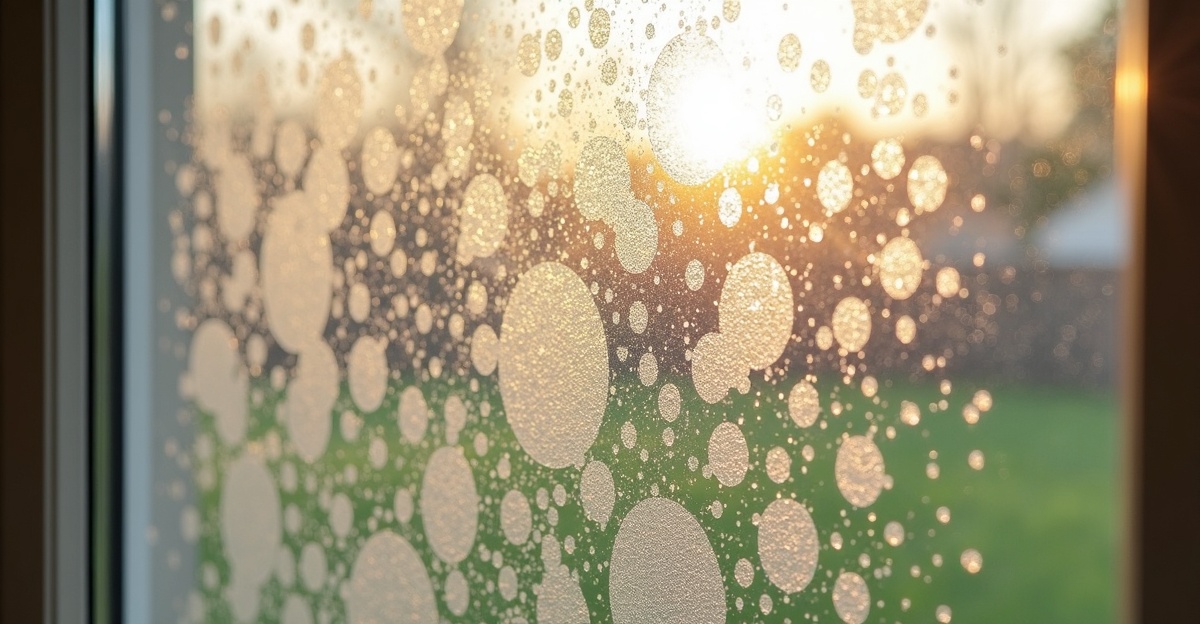 Hard water stains on a residential window in Central Texas