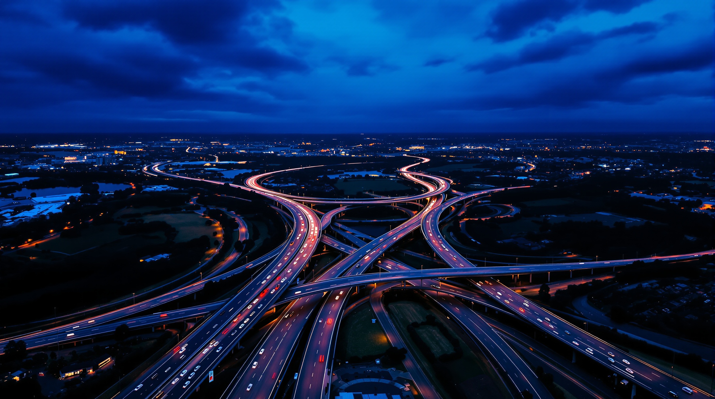 Aerial view of UK roads and motorways