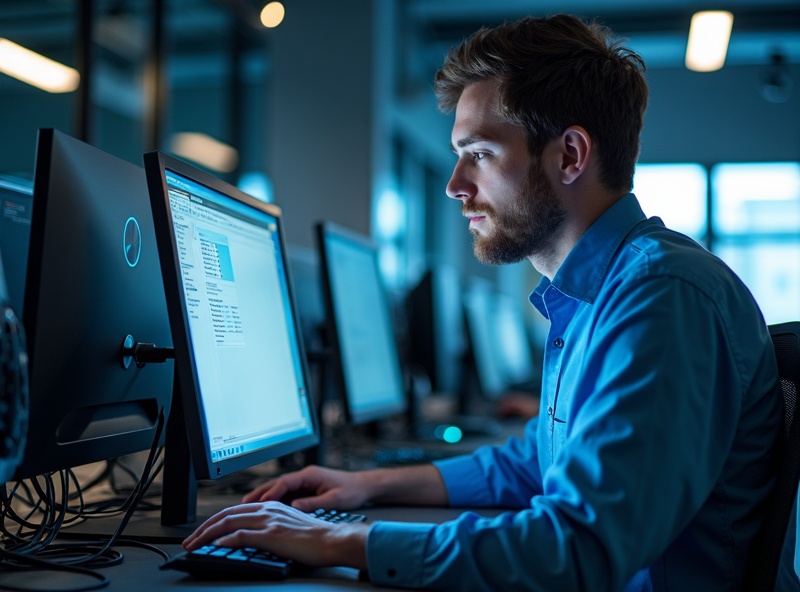 IT technician setting up workstation