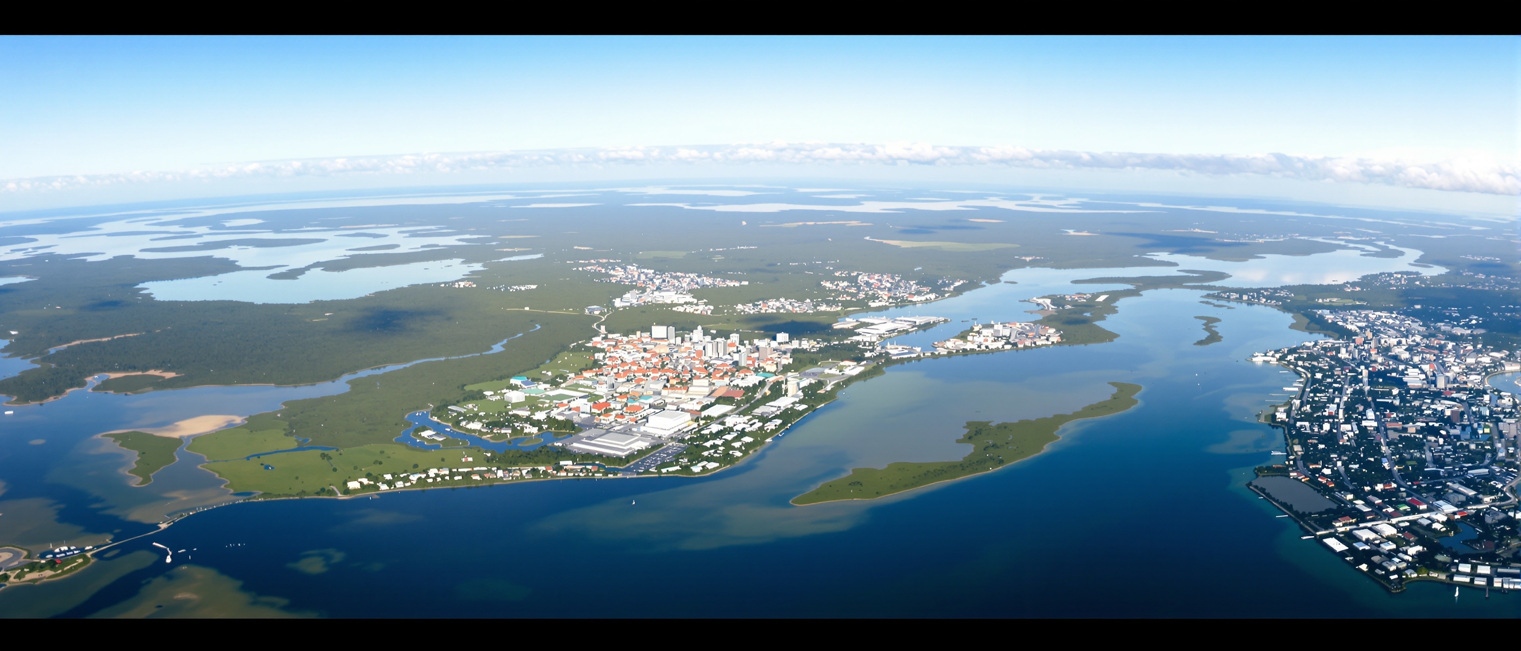 Florida statewide mold inspection coverage — aerial view of Florida landscape showing coastal areas wetlands cities and forests