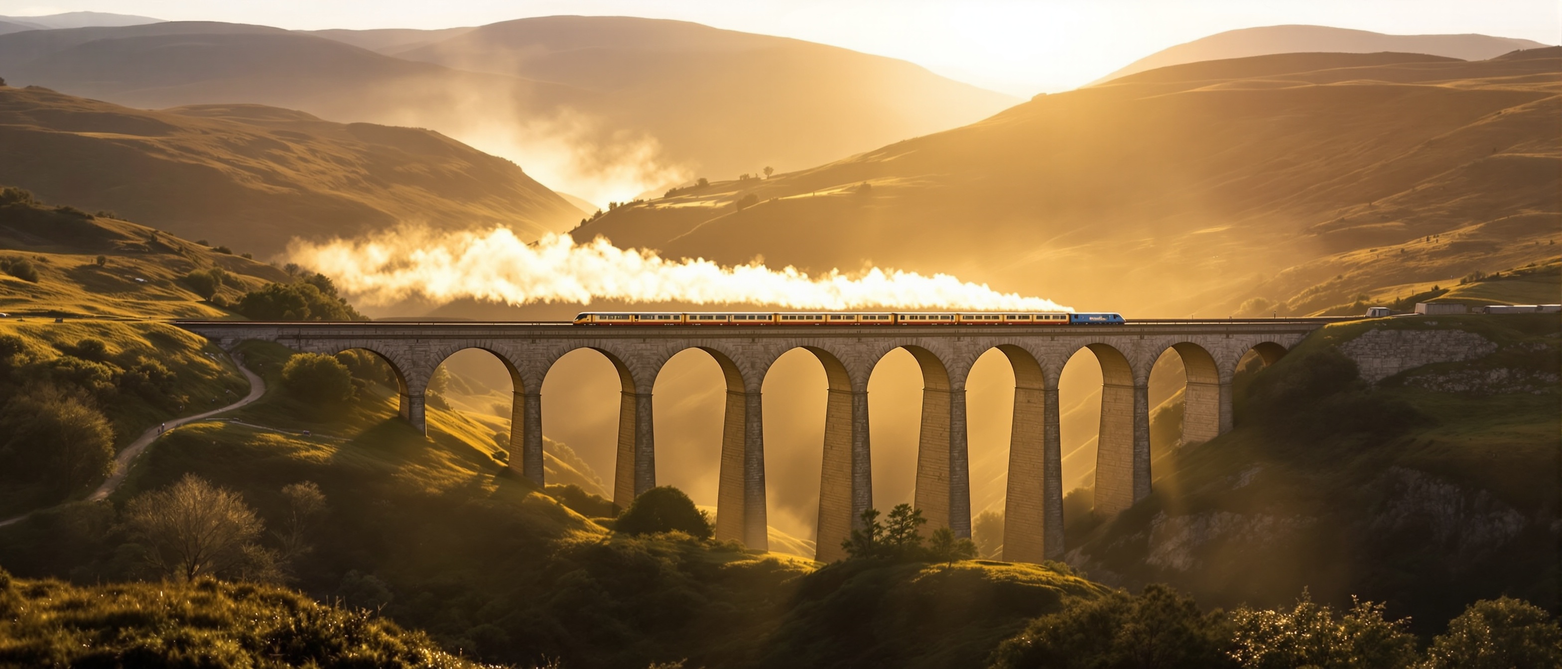 Settle-Carlisle Railway viaduct in the Yorkshire Dales landscape