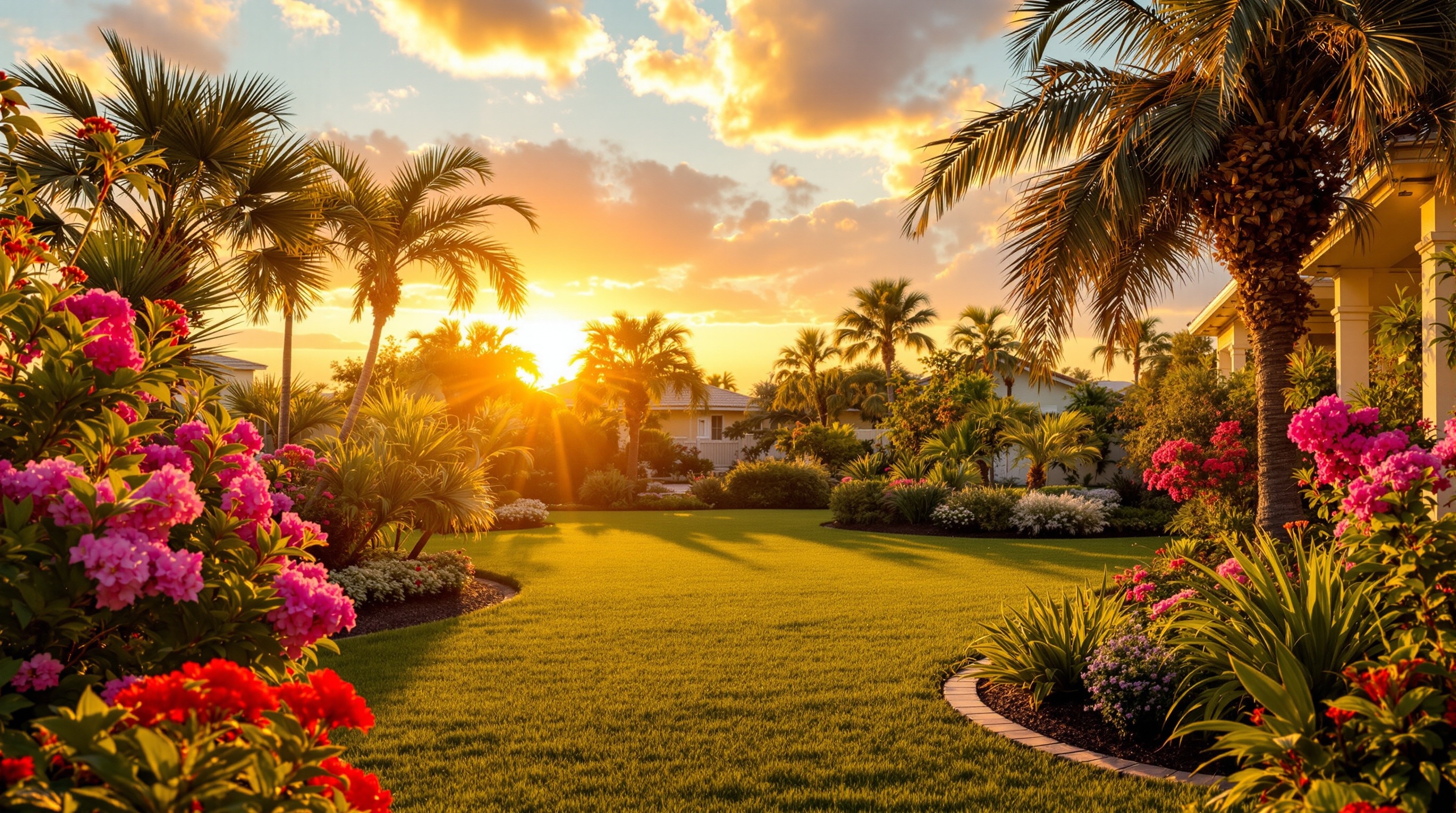 Florida garden at sunset