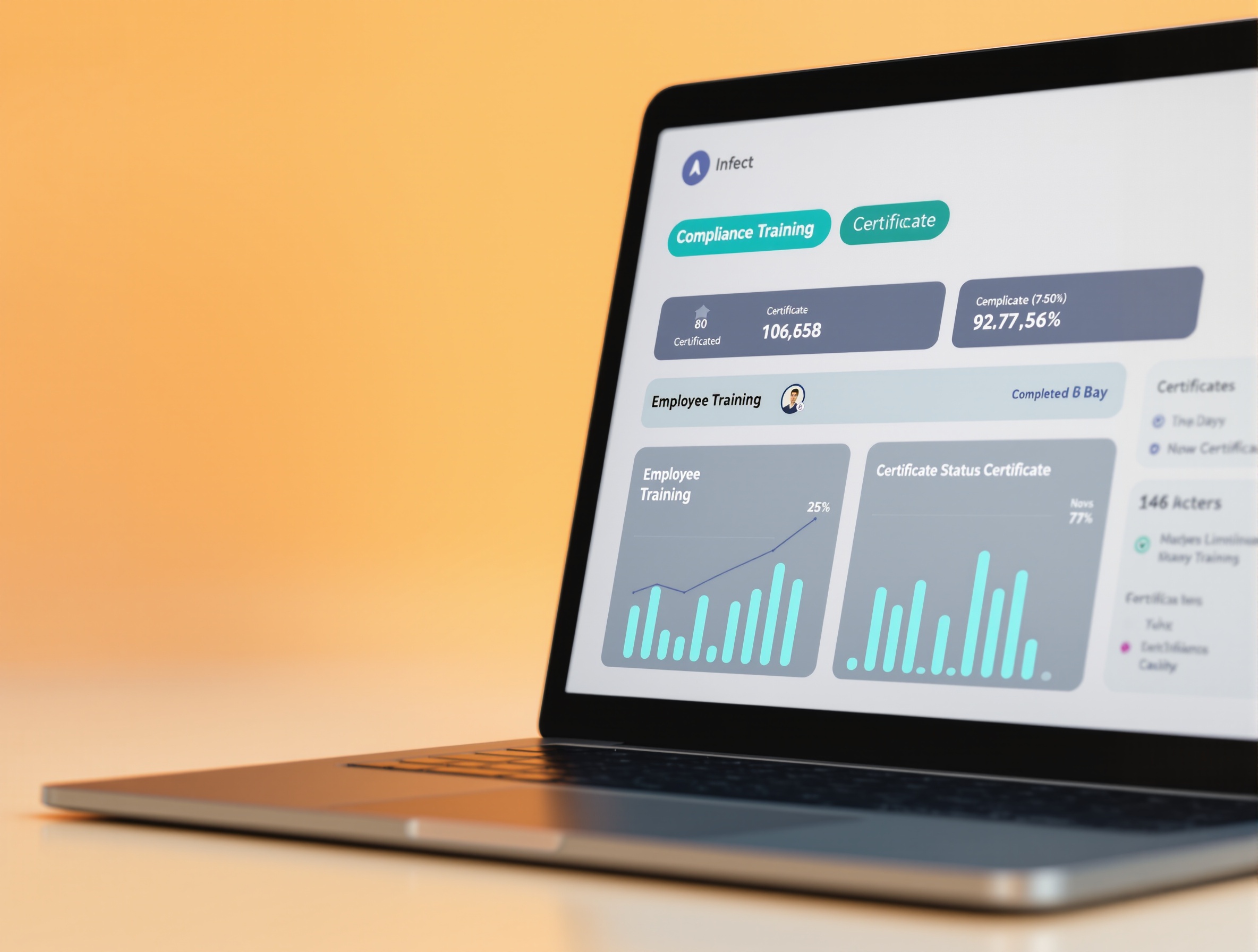 AML compliance admin portal dashboard showing employee training progress and certificate management