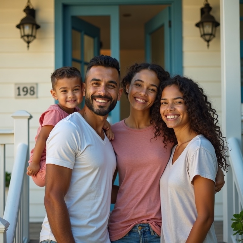 Familia latina feliz en su hogar