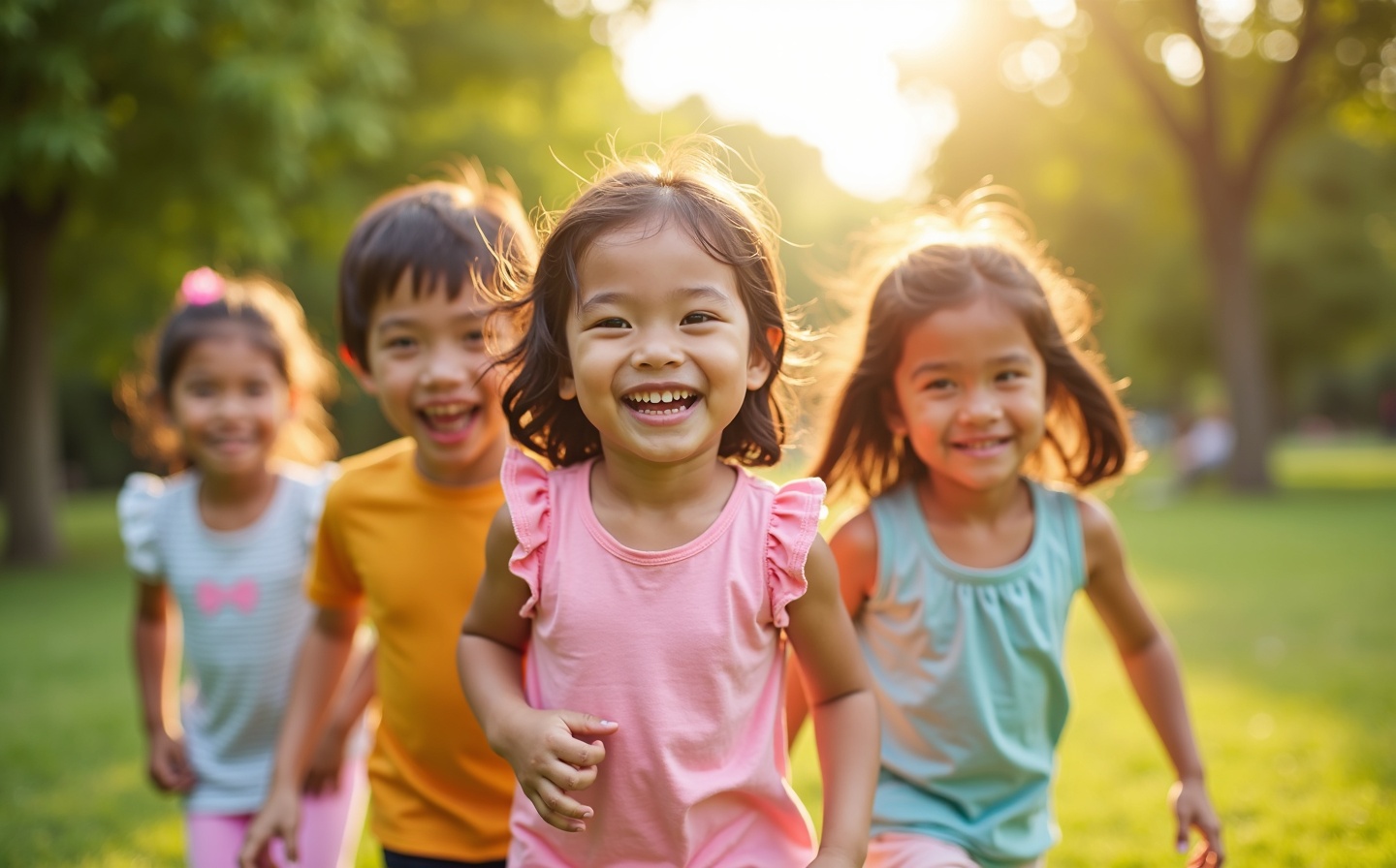 Happy kids playing in colorful clothing