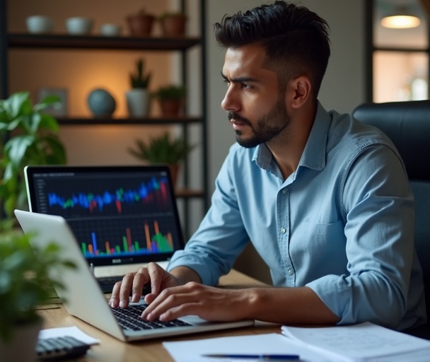 Vendedor usando a calculadora de margem de lucro