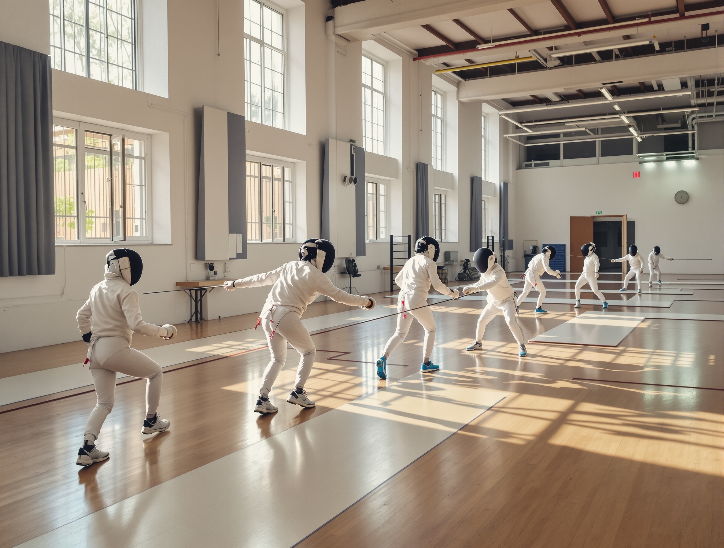 Fencers training in the club salle