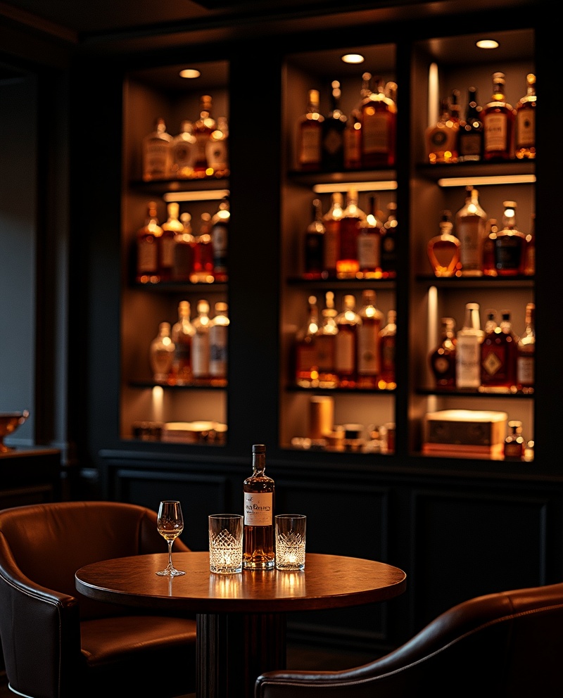 Luxury bar interior with premium spirits