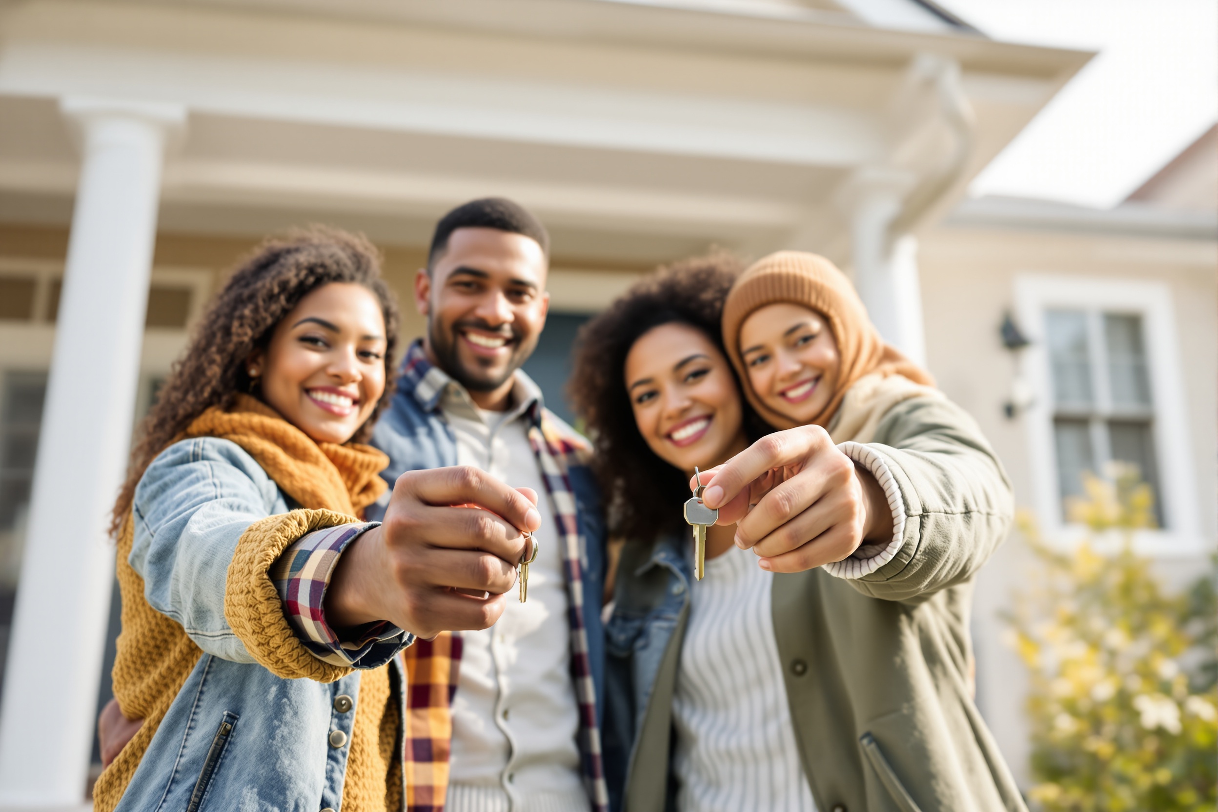 Happy family with new home