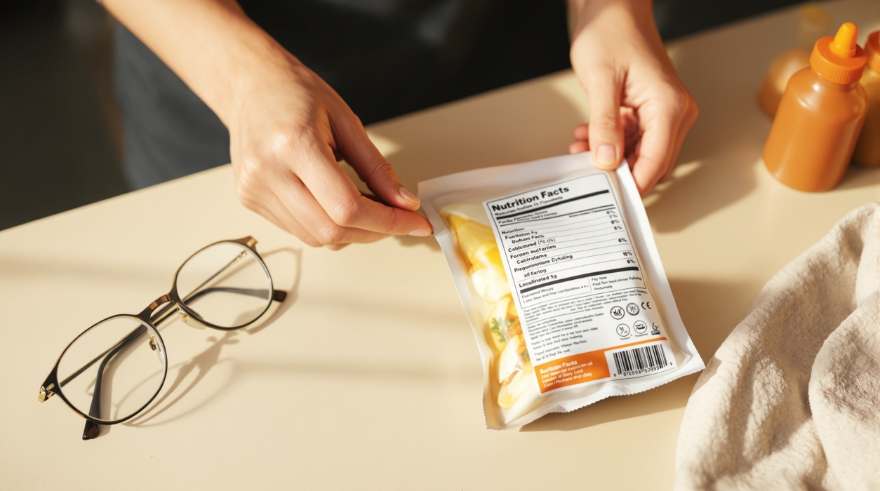 Person reading a nutrition facts label on a food package to spot hidden carbohydrates in sauces and processed foods