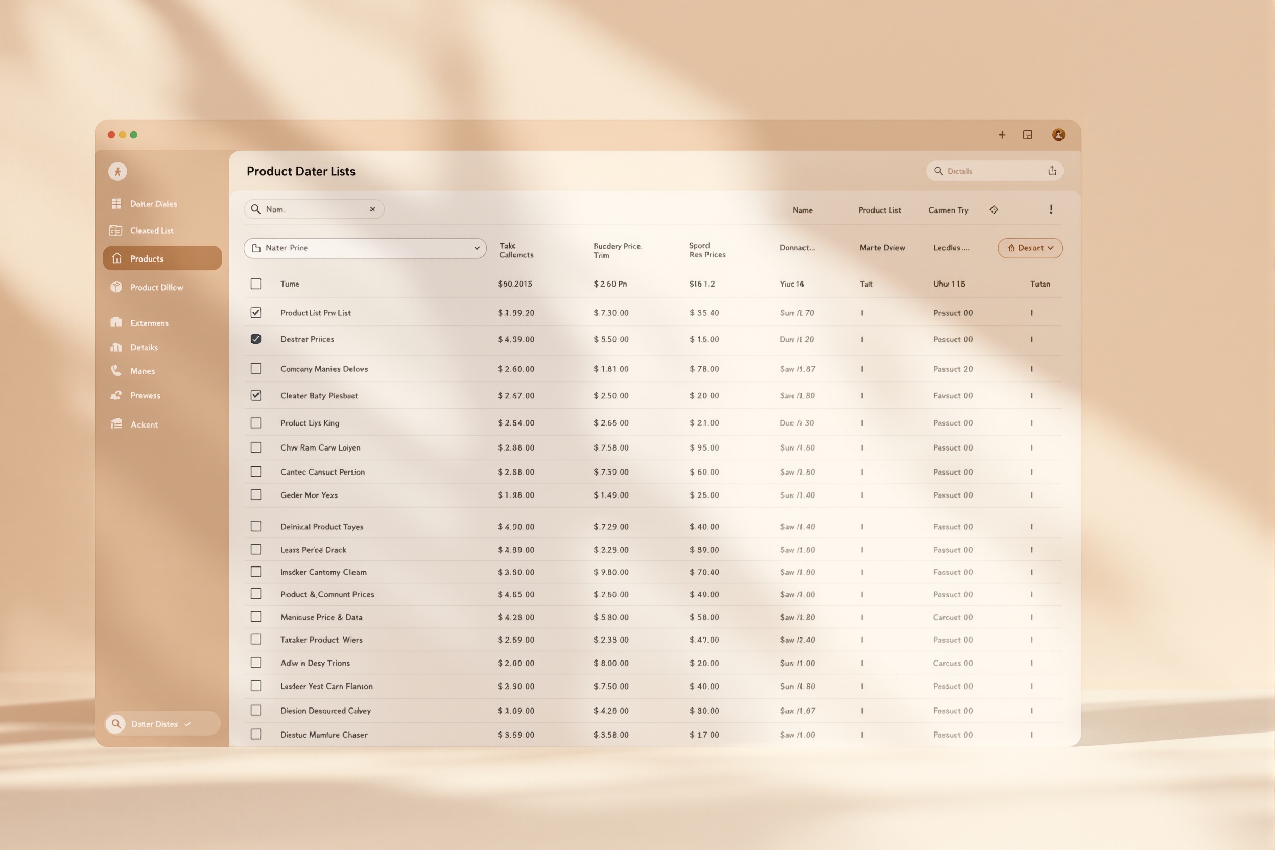 Wegobuy spreadsheet example interface