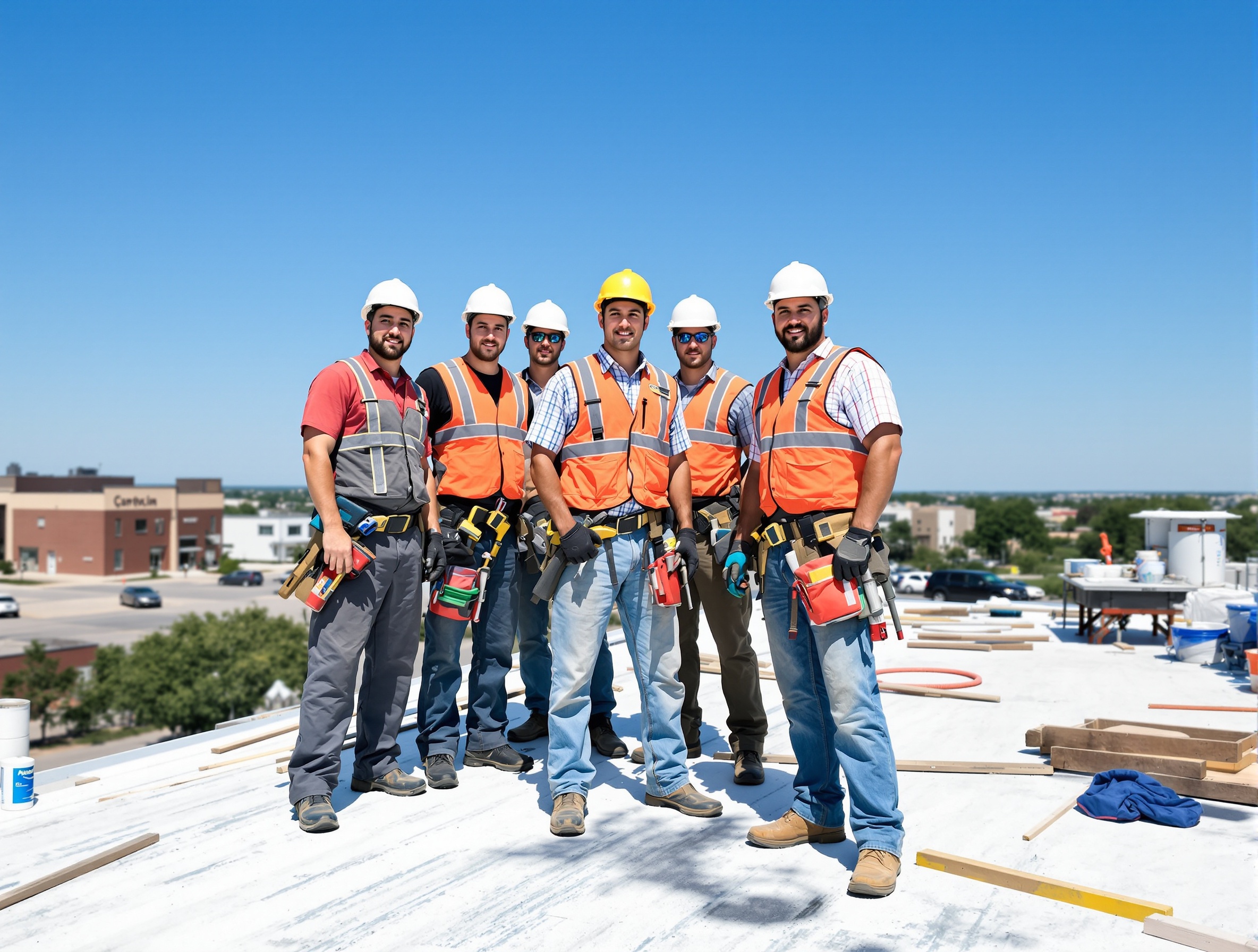 Goins Construction team on a commercial roofing project