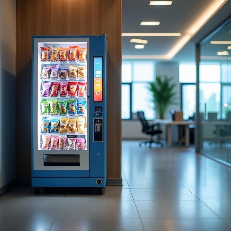 Modern snack vending machine with glass front display