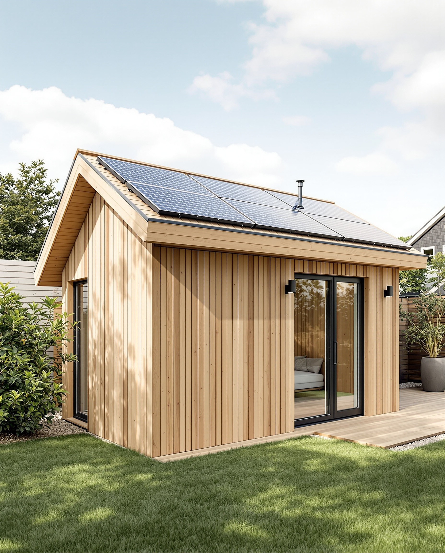 Solar-powered backyard shed setup