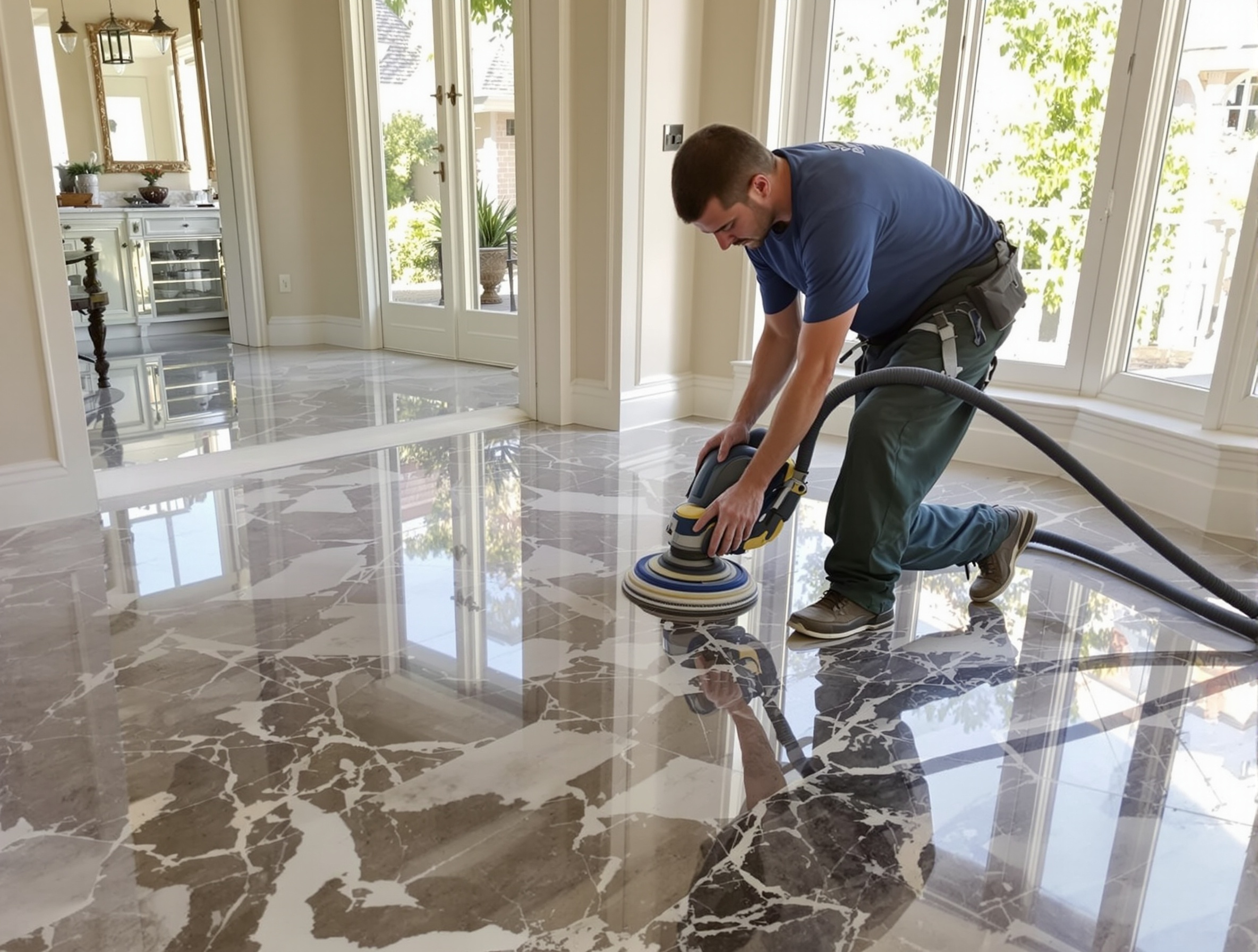 Professional stone restoration craftsman at work