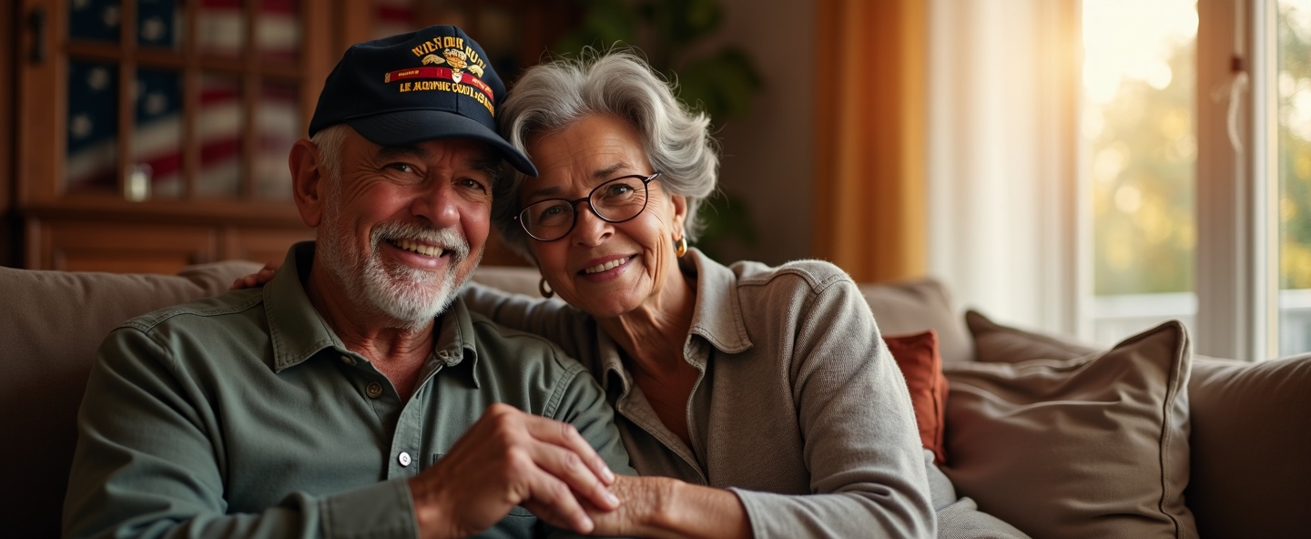 African American veteran couple at home