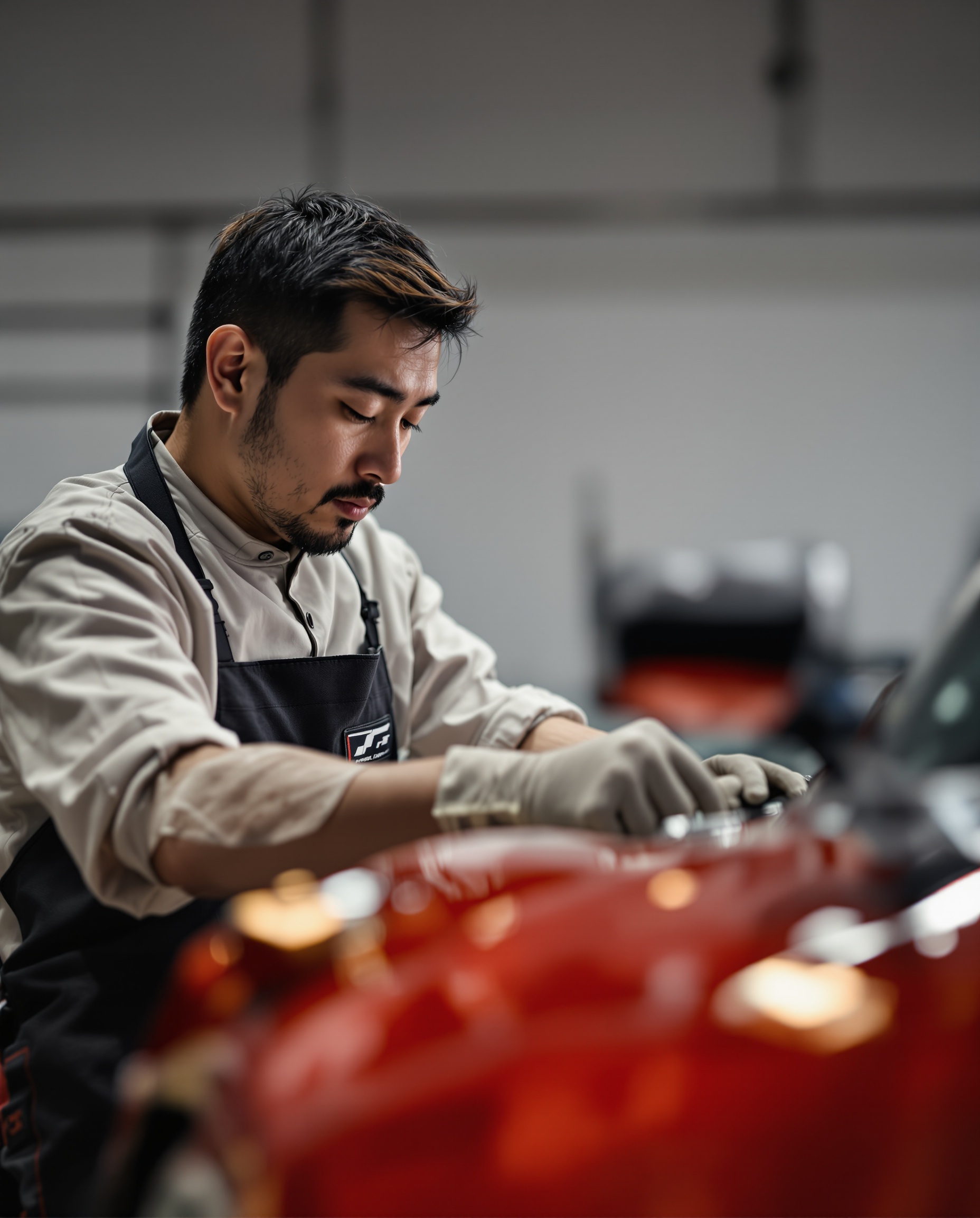 Autopflege Mitte Berlin – Experte bei der Arbeit Professioneller Autopflege-Spezialist bei der Arbeit