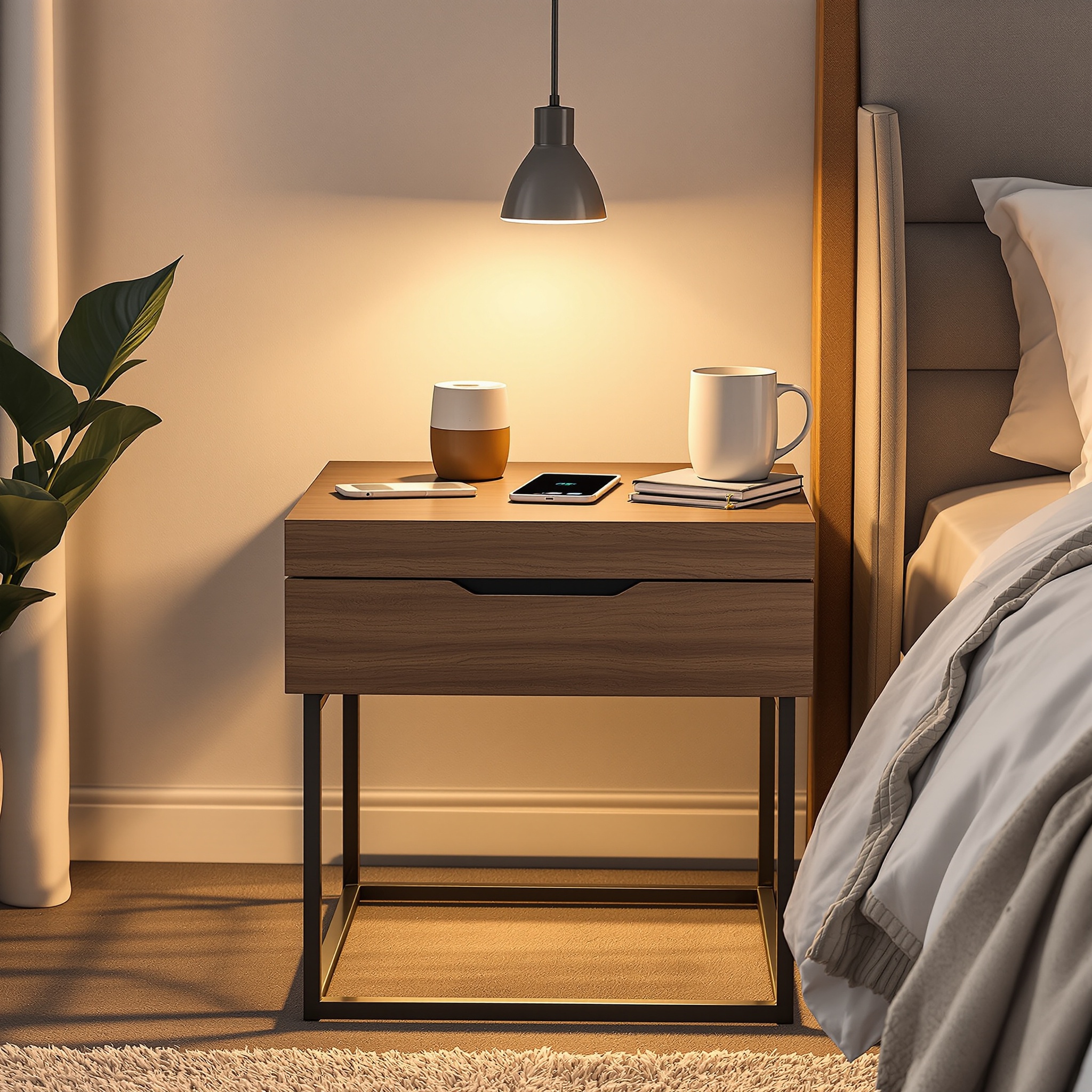 VASAGLE Nightstand with Charging Station