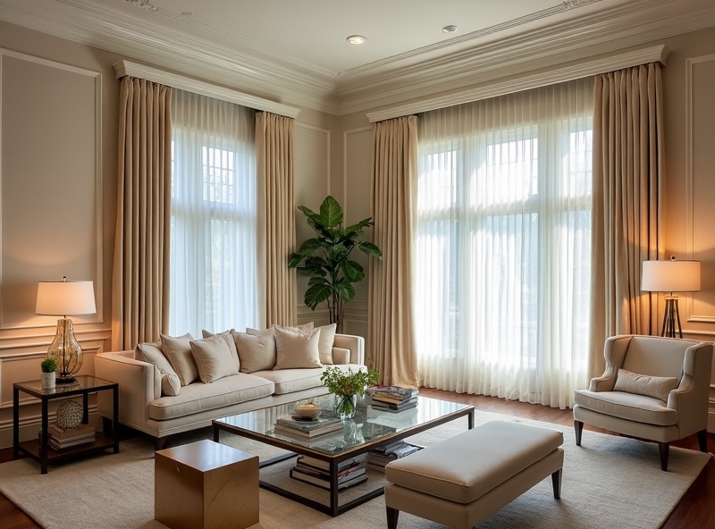 Buckhead Estate Living Room - Floor-to-Ceiling Drapery window treatment project in Buckhead, Atlanta